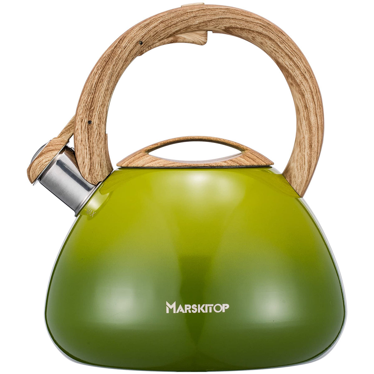 Marskitop Whistling Tea Kettle For Stove Top, 2.6 Quart Teapot For Stovetop, Stainless Steel Tea Pot For Stove With Wood Pattern
