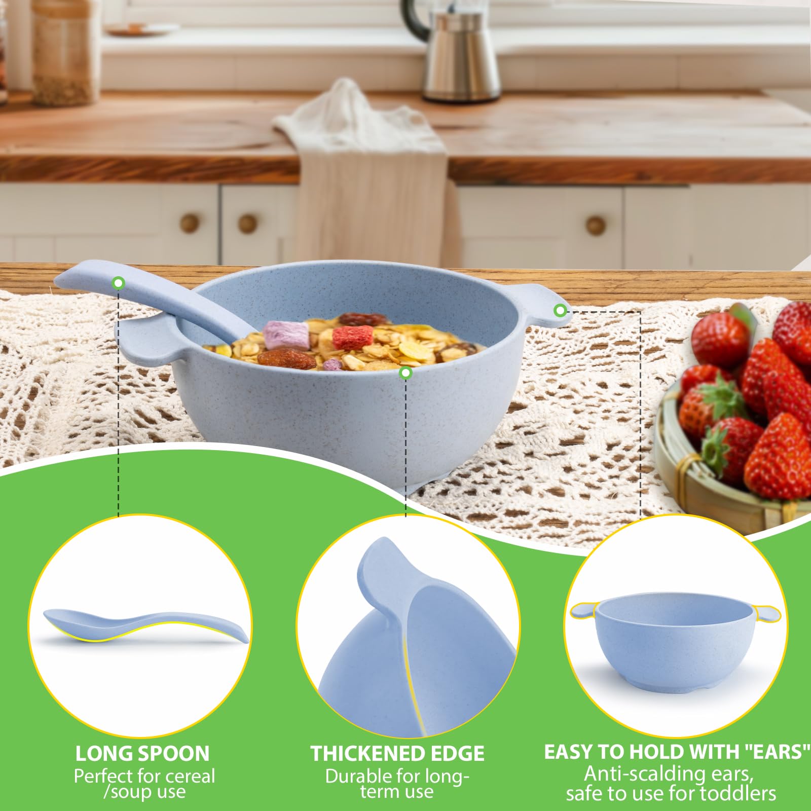 Shopwithgreen Unbreakable Kids Bowls -Microwave Dishwasher Safe- Wheat Straw Snack Bowl Sets For Kids/Toddler/Children/Baby Feed