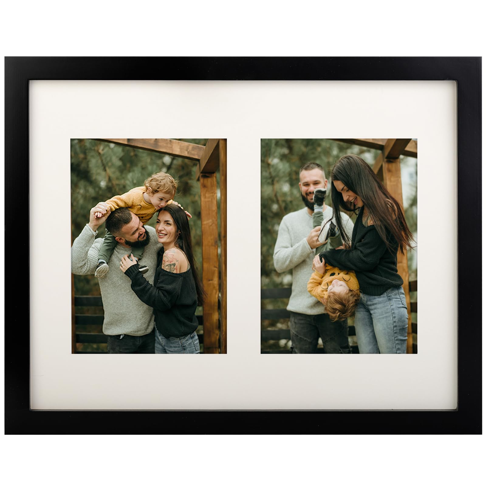 11x14 Picture Frame Black Display 5x7 Double Mat Photos Frame Natural Wood Horizontal and Vertical Formats for Wall