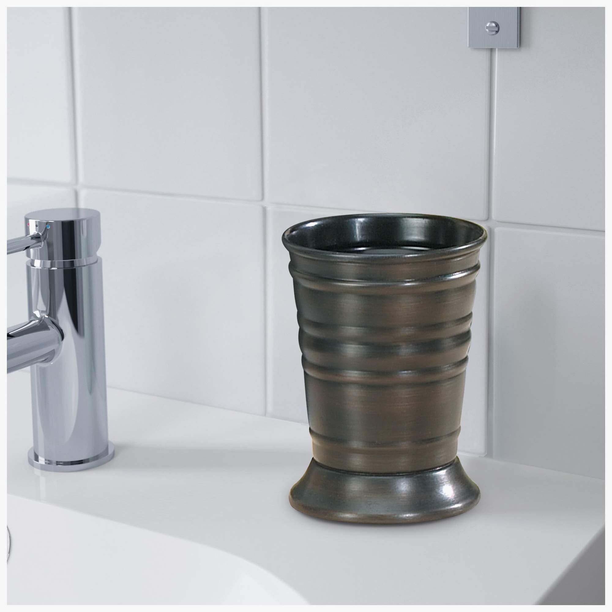 Nu Steel Bogart Metal Tumbler, Makeup Brush Holder And Toothbrush Cup For Bathroom, Countertop, Desk, Dorm, College, And Vanity-