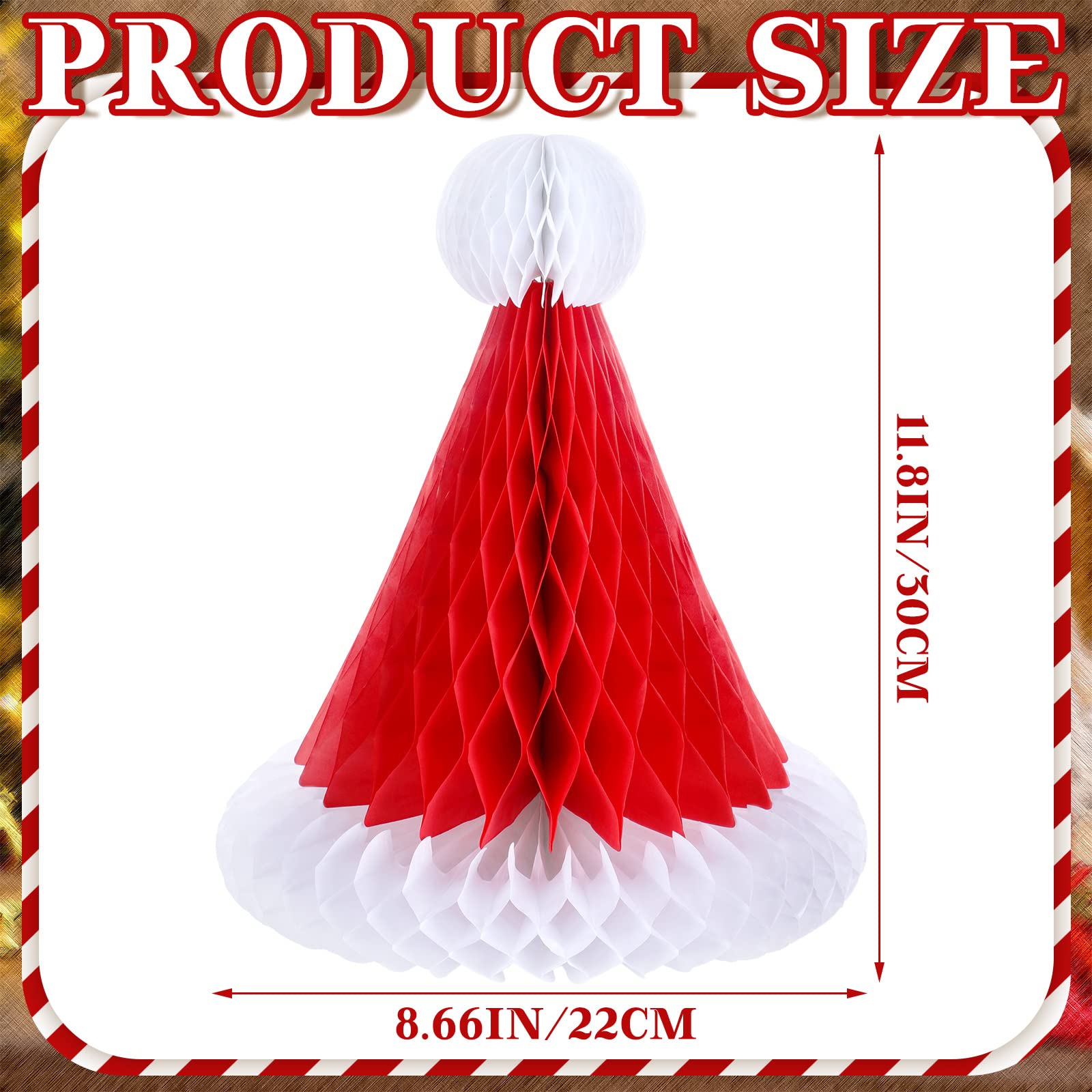 Eersida 12 Pieces Christmas Honeycomb Santa Hats Xmas Paper Hat for Christmas Tree Ornaments Hanging Decorations