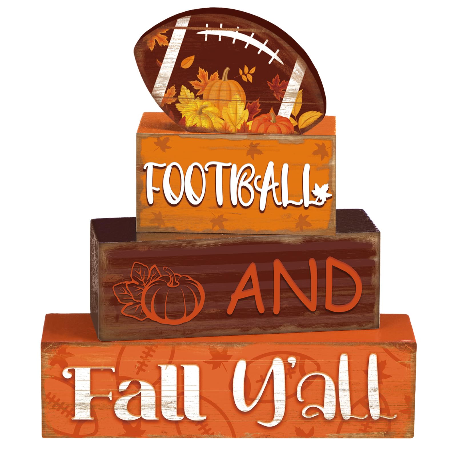 4 Pcs Fall Thanksgiving Decor for Home Football Wooden Signs with Sayings Fall Thanksgiving Tiered Tray Decor Pumpkin Football T