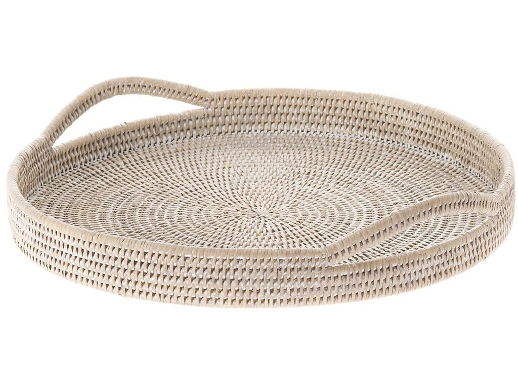 KOUBOO 1020045 La Jolla Rattan Round Serving Tray, White Wash