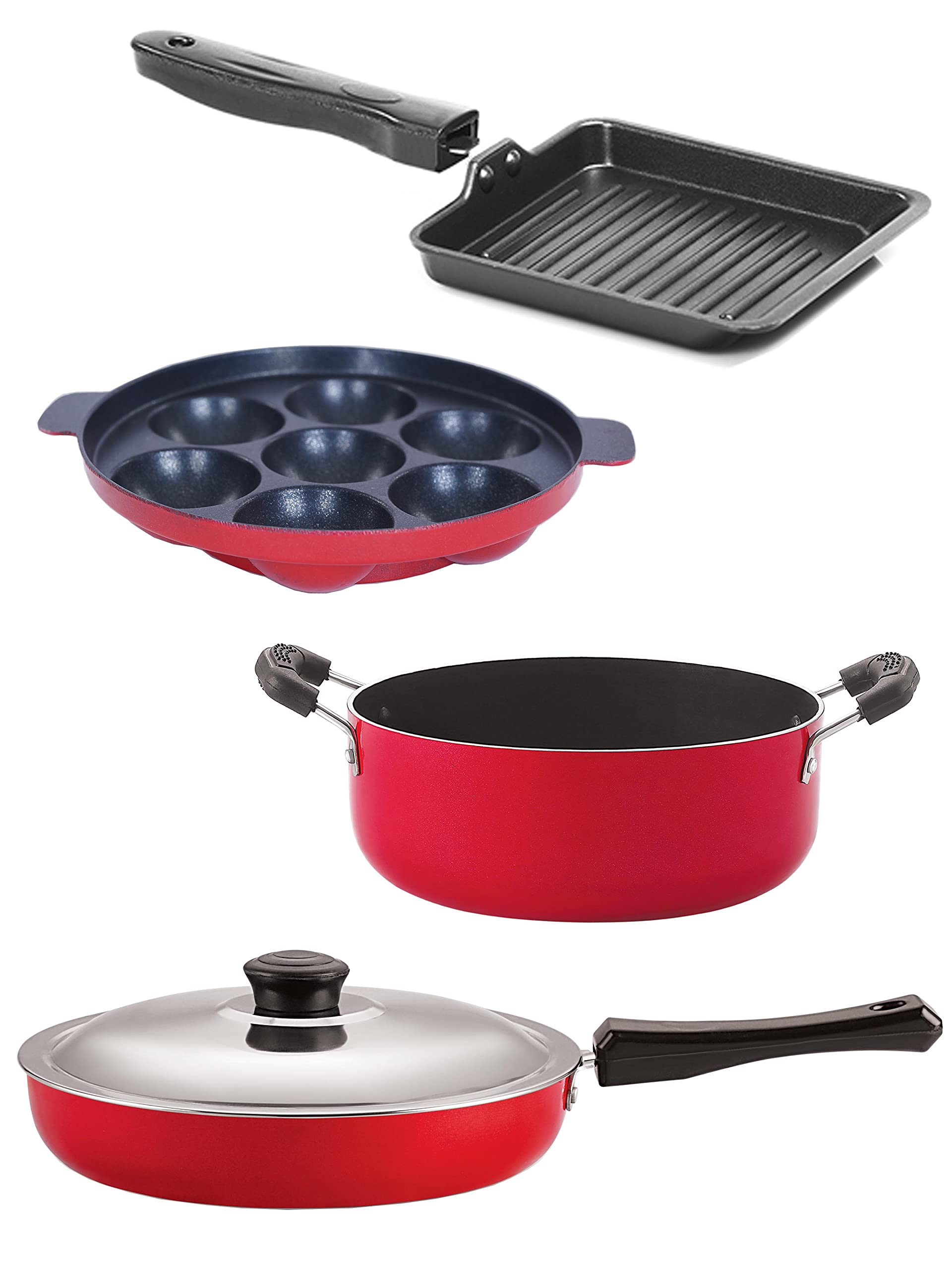 Nirlon Non Stick Pfoa Free Gas Compatible Cookware Utensil Item Set Of 4 Pieces (Fp10_Ap7_Sgp_Cs24)