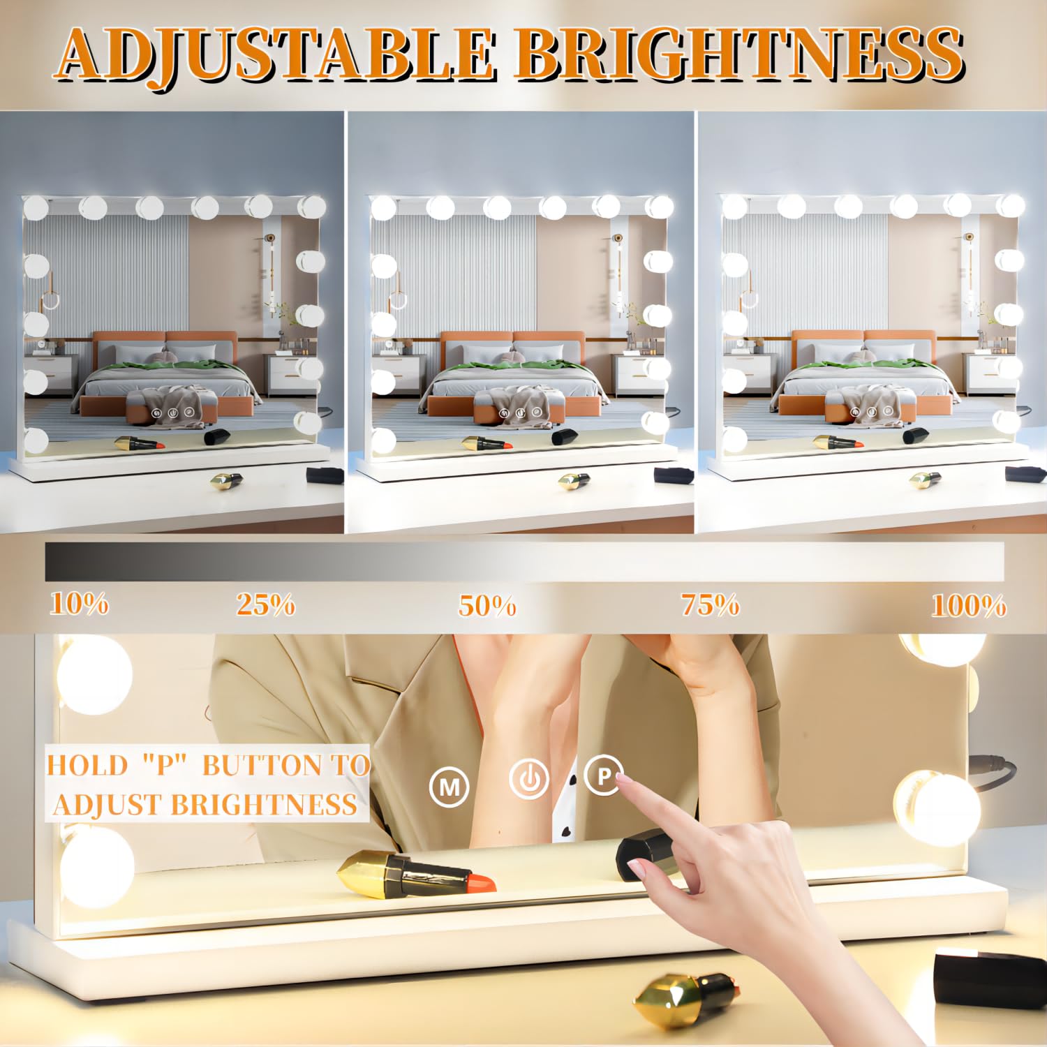 Nusvan Vanity Mirror With Lights Lighted Makeup Mirror With Dimmable Led Bulbs,3 Color Lighting Modes,Usb Charging Port Touch Co