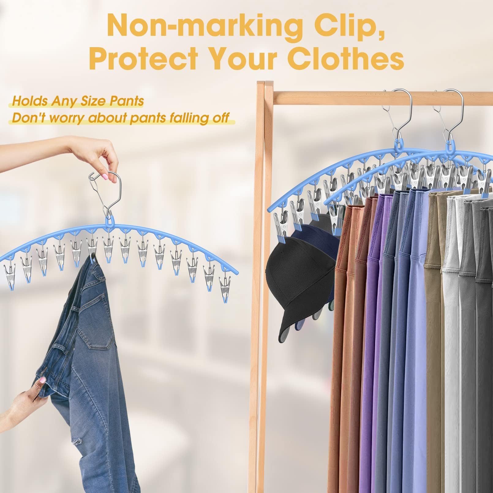Upgrade Skirt Pants Hangers With Clips, Metal Legging Organizer For Closet With 15 Cilps Holds 60 Leggings/Shorts/Jeans/Skirts P