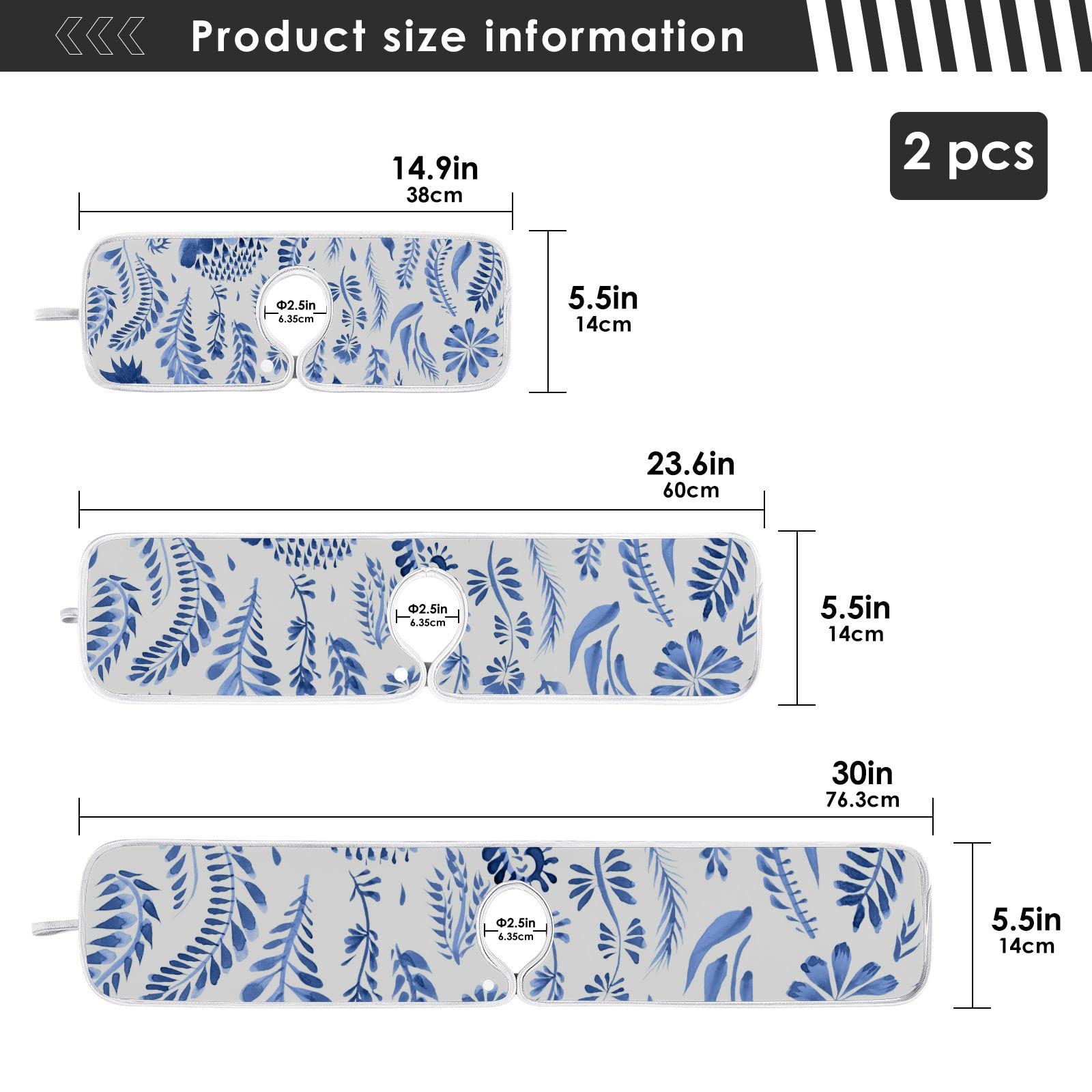 2 Pack Faucet Absorbent Mat, Susiyo Blue Watercolor Floral Kitchen Sink Splash Guard Behind Faucet - 14.9X5.5Inch