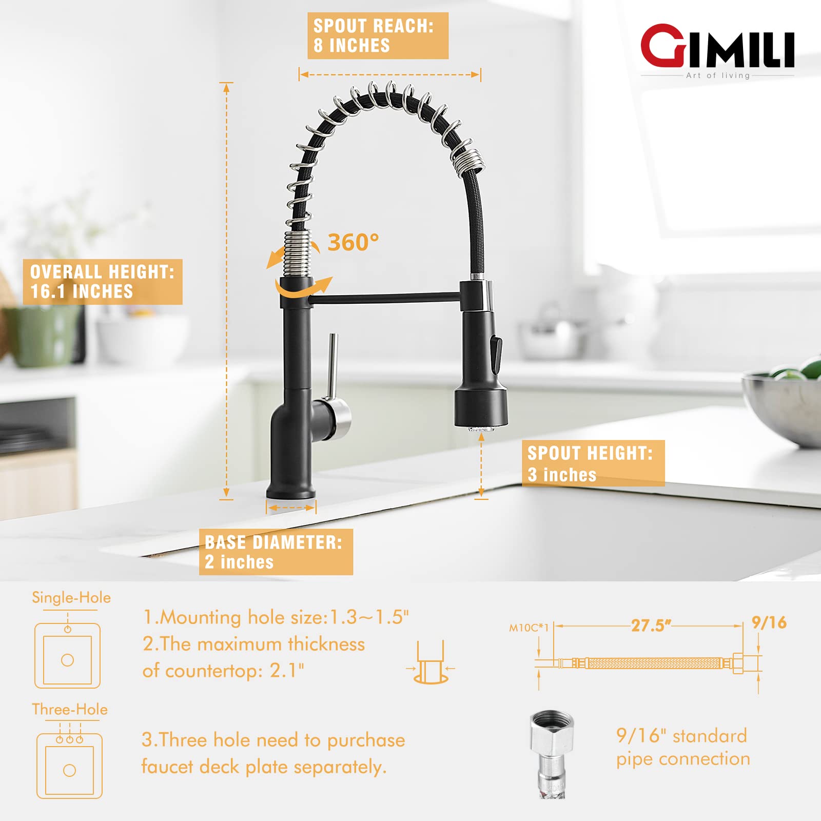 Gimili Brushed Nickel And Black Kitchen Faucet With Pull Down Sprayer Single Handle Led Kitchen Sink Faucet
