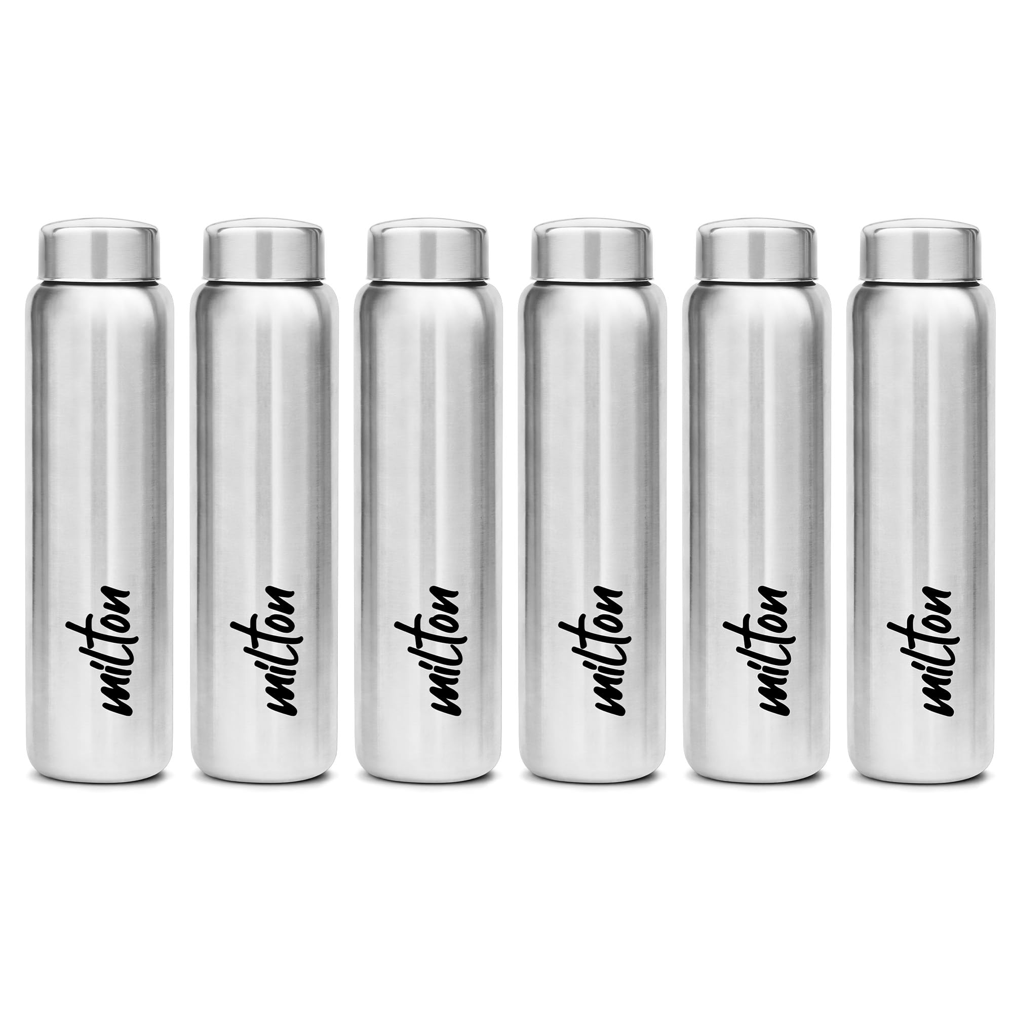Milton Aqua 1000 Stainless Steel Water Bottle, Set Of 6, 920 Ml Each, Silver | 100% Leak Proof | Office | Gym | Home | Kitchen |