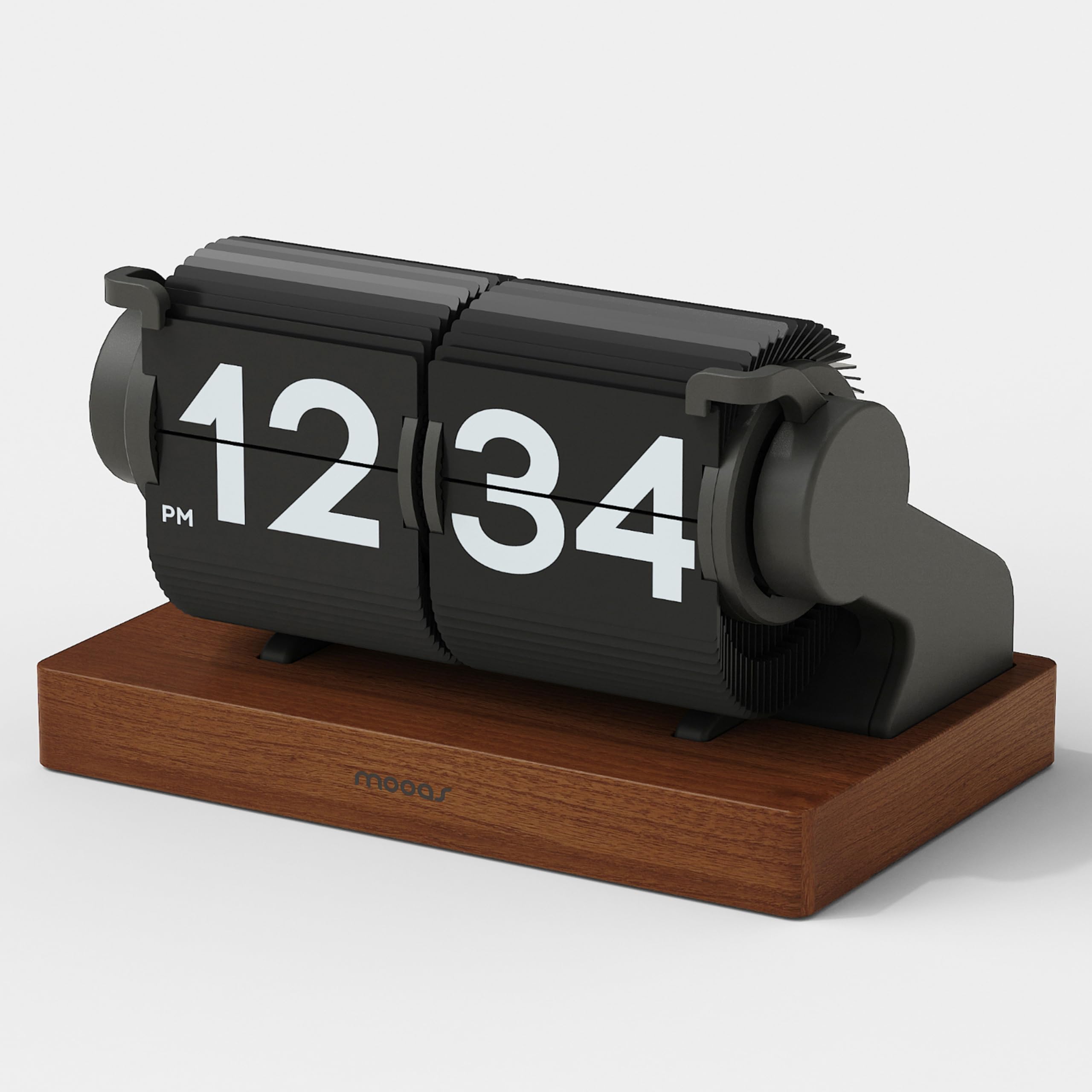 Mooas Multi Wood Mini Flip Desk Clock (Black), Retro Vintage Analog Automatic Flip Clock, Timer Calender, Desk Clock Large Numbe