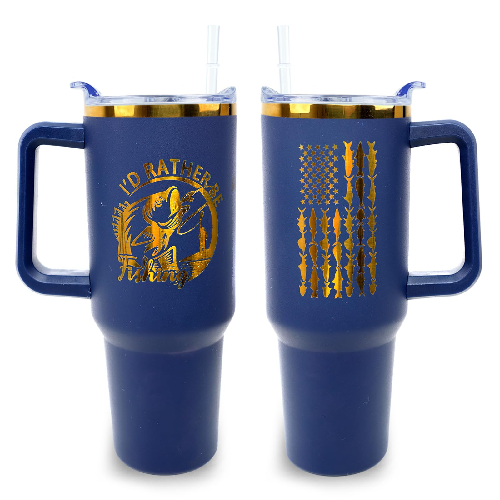 XAIVEZL Fishing Tumbler Laser Engraved 40 oz Tumbler with Handle and Straw Lid Leak Proof - Funny Fishing Gifts for Men Dad Husb