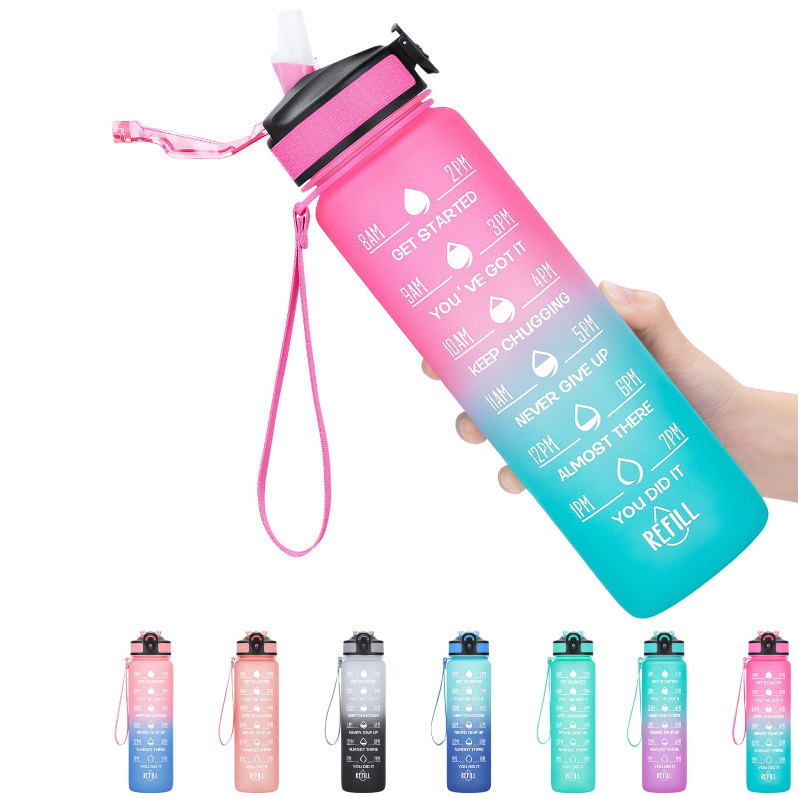 MEITAGIE 1 litre Motivational Fitness Sport Water Bottle with Straw & Time Maker, Leakproof, BPAfree, Tritan, Toxin Free Plast