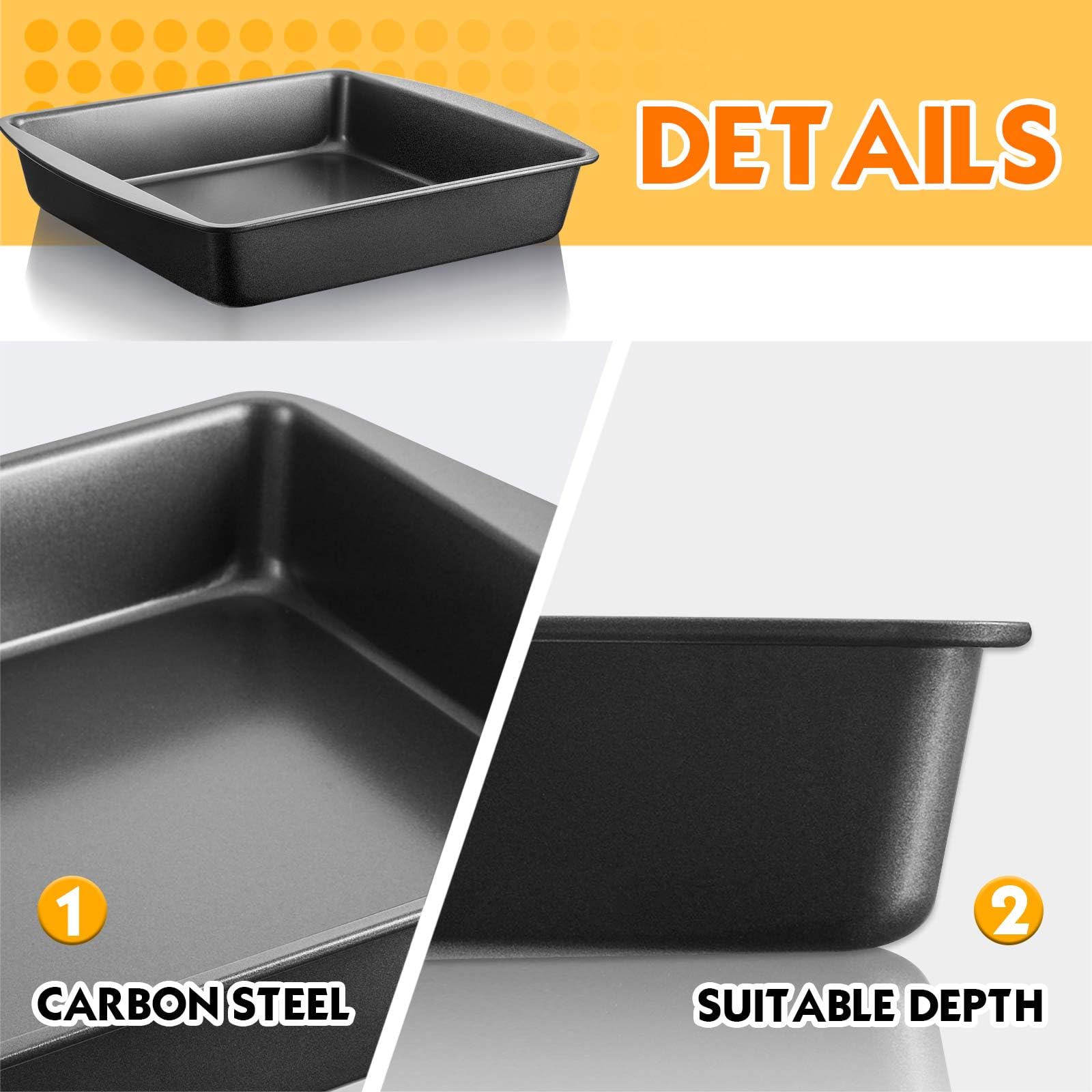 Tioncy 6 Pcs Square Cake Pan Set Steel 9 X 9 Inch Nonstick Baking Pan Oven Pan For Home Baking Brownie Muffin Kitchen Bakeware