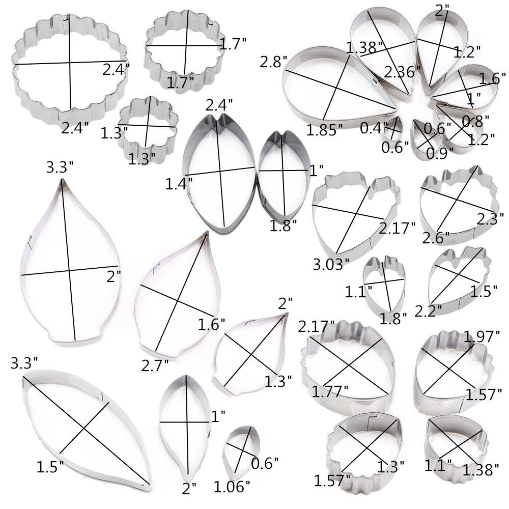 26Pcs Stainless Steel Gum Paste Flower And Leaf Cutter Set Fondant Flower Cookie Cutter Sugarcraft Flower Making Tool For Weddin