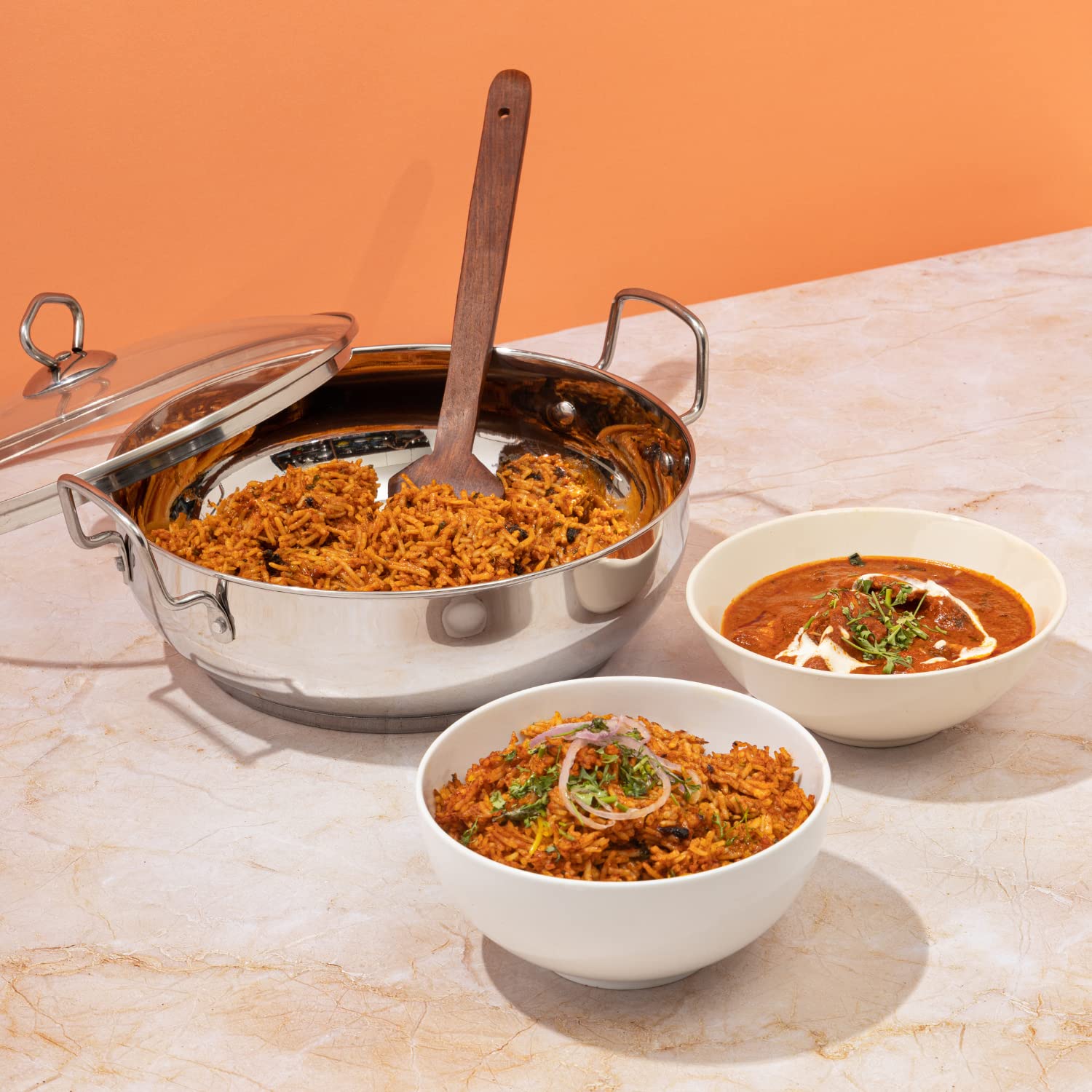 Vinod Cookware Induction Friendly Kadai With Lid Silver 3.4 Litres, Stainless Steel, Ikd 24