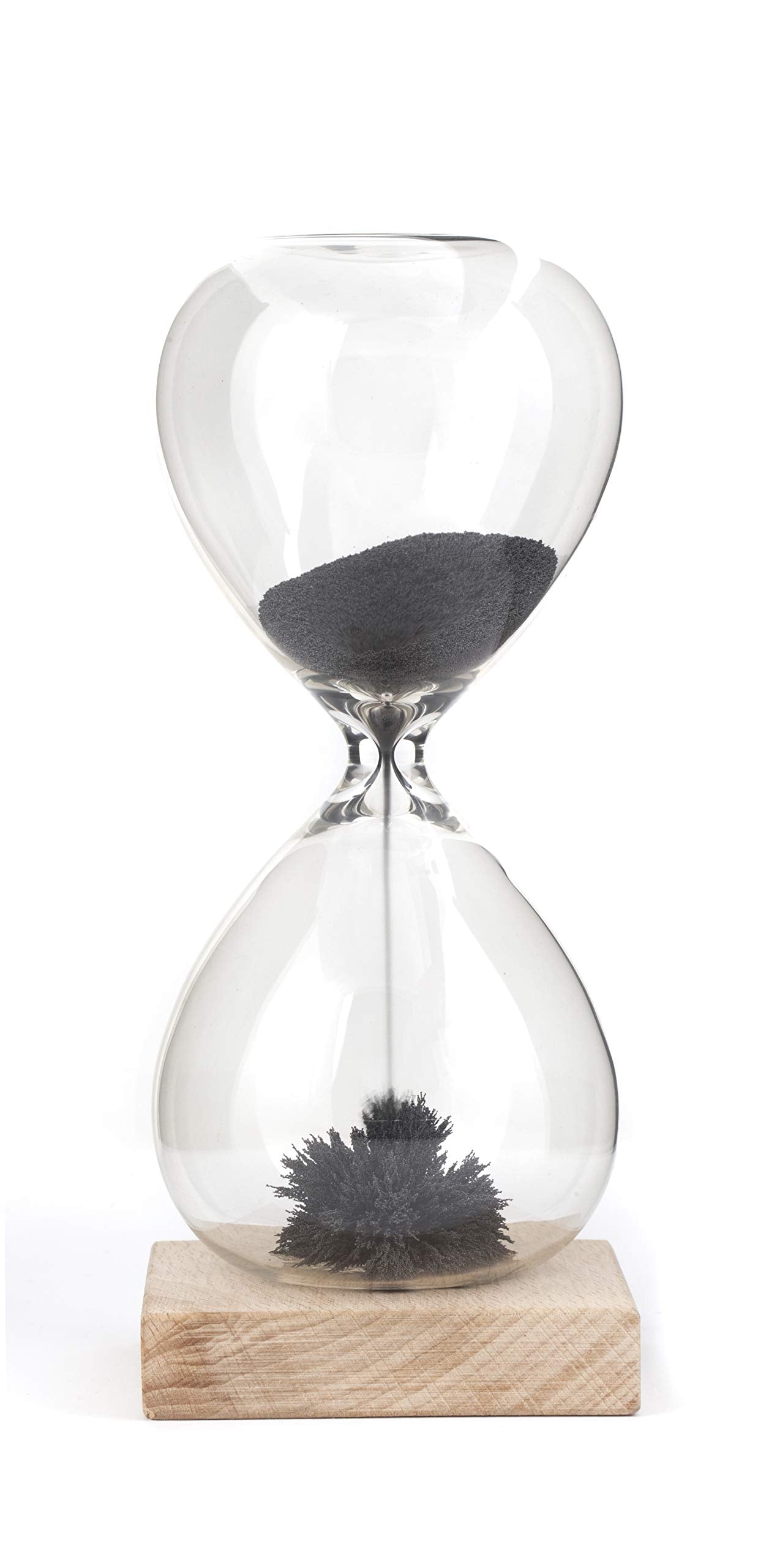 Kikkerland One Minute Timer Countdown Black Magnetic Sand Hourglass, Wood Base, Stalagmite