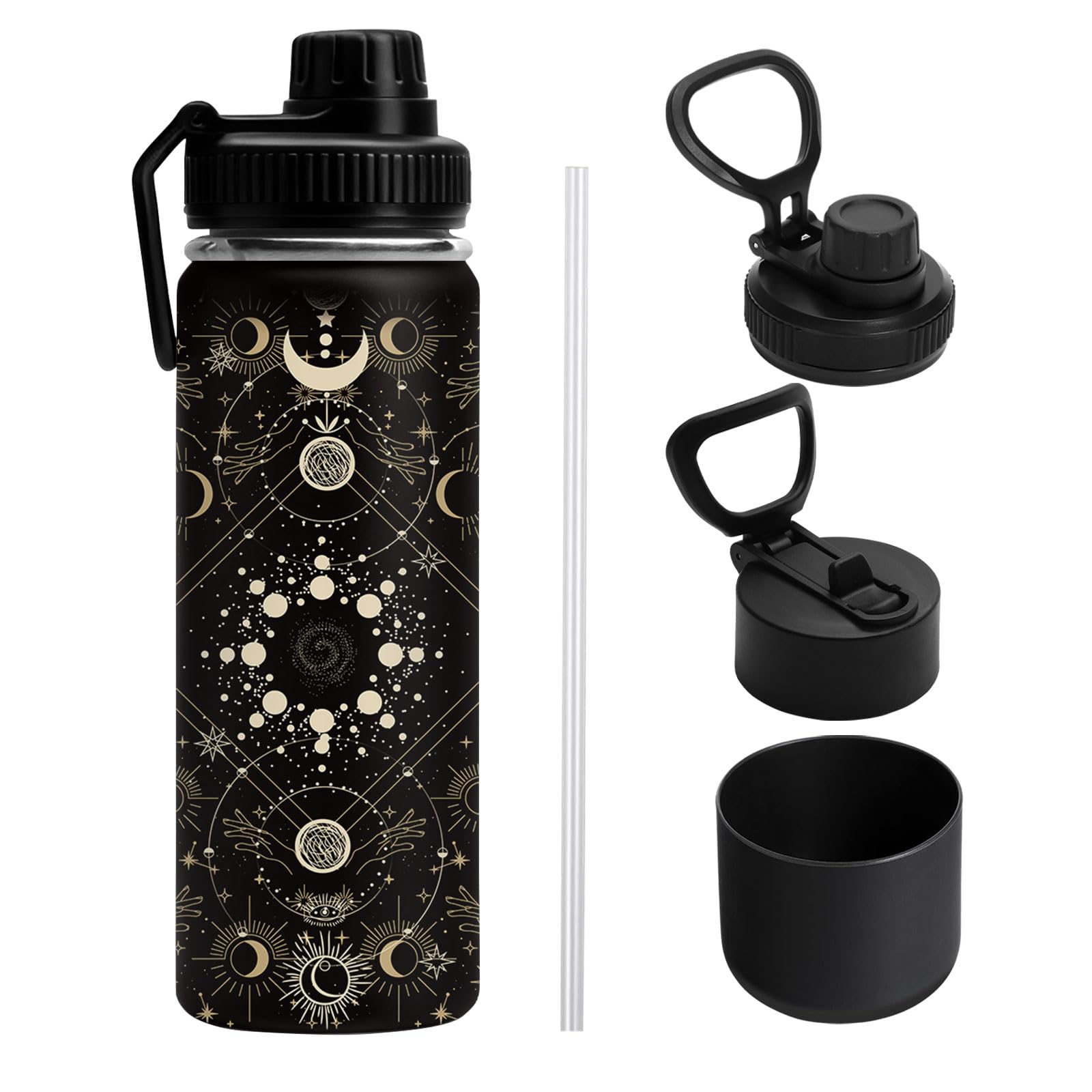 Uibunoo Goth Gifts for Women, 18oz with 2Lids Handle Insulated Water Bottle