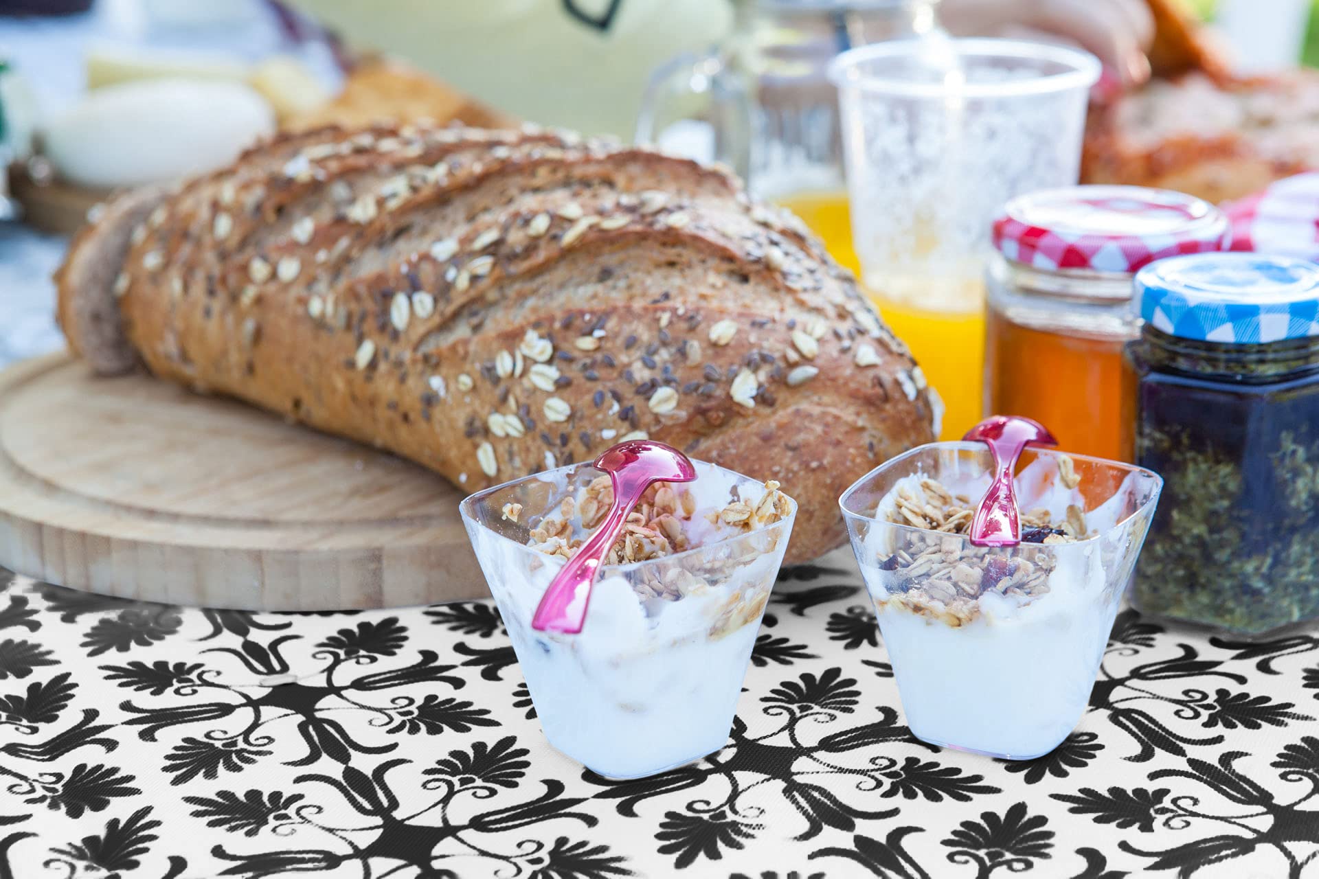 Toptablecloth Fits Tables Up To 43'' To 48'' Inch Fitted Round Tablecloth Elastic Black Patterned Plastic Vinyl Flannel Backed P