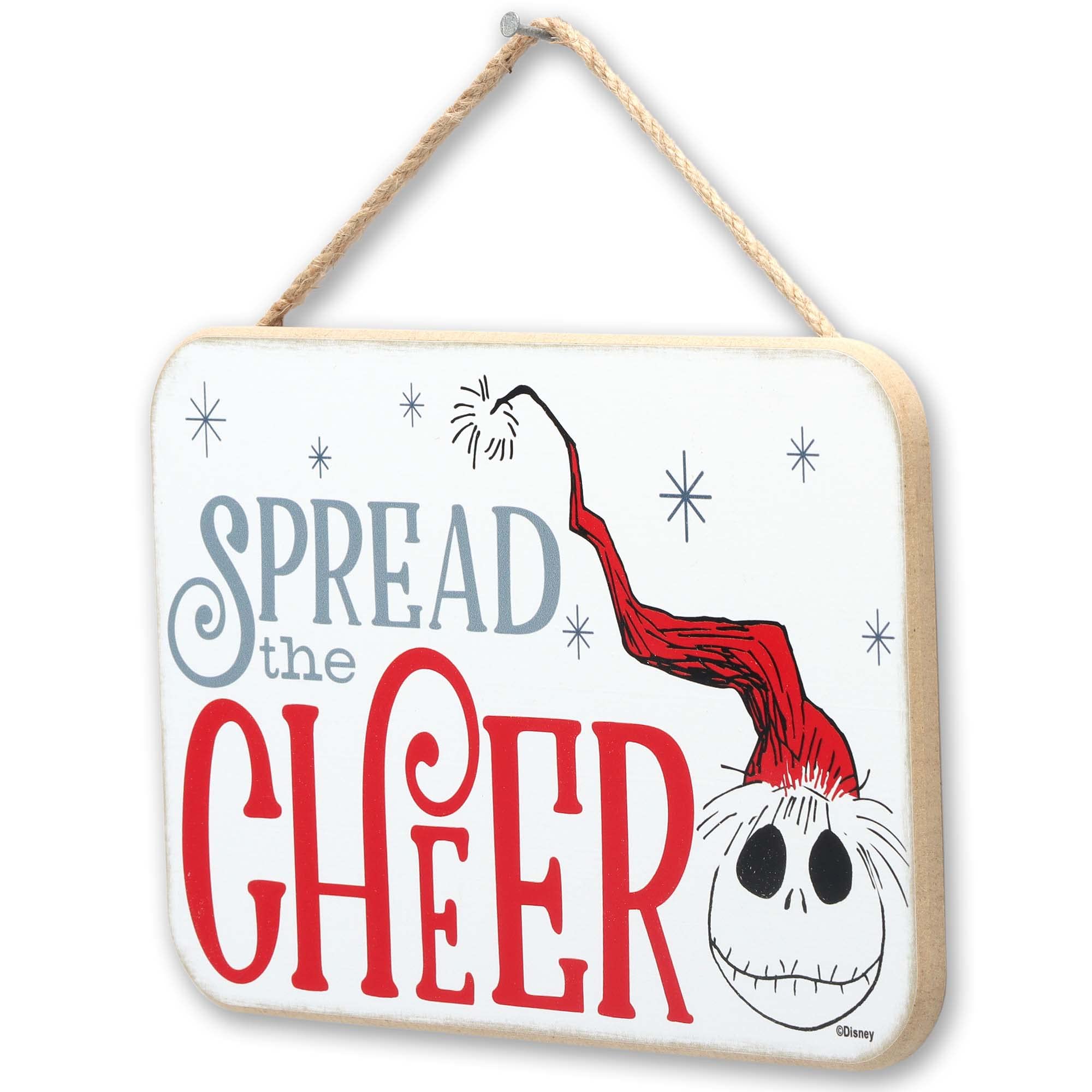 Disney The Nightmare Before Christmas Spread the Cheer Hanging Wood Wall Decor - Fun Santa Jack Sign for Christmas
