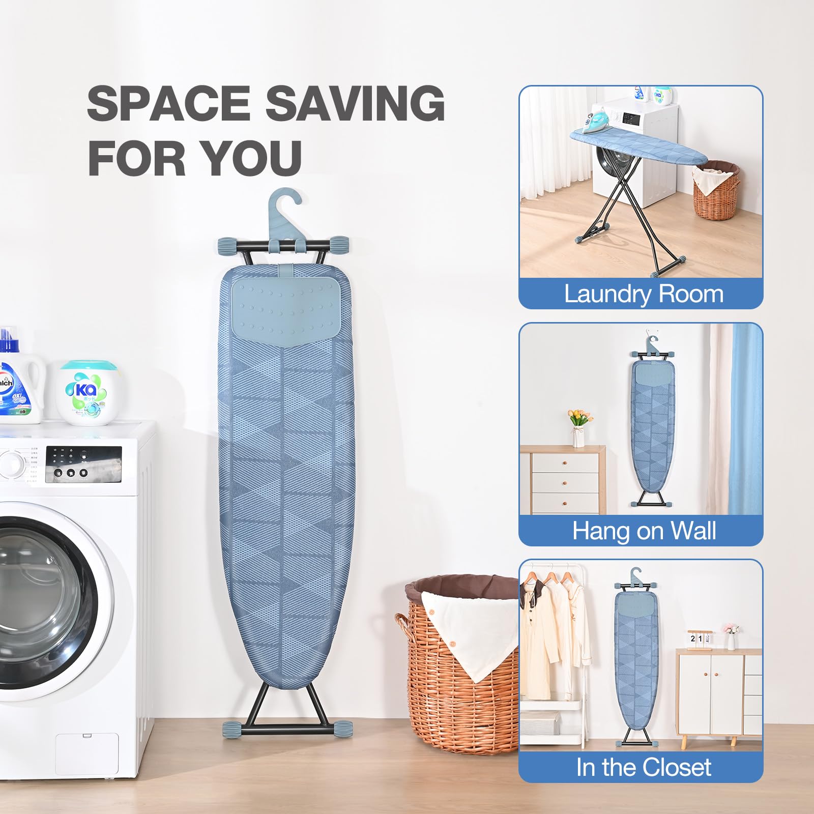 Apexchaser Ironing Board, Iron Board With Silicon Iron Rest, Extra Thick Heat Resistant Cover, Height Adjustable, Wall Mount & C