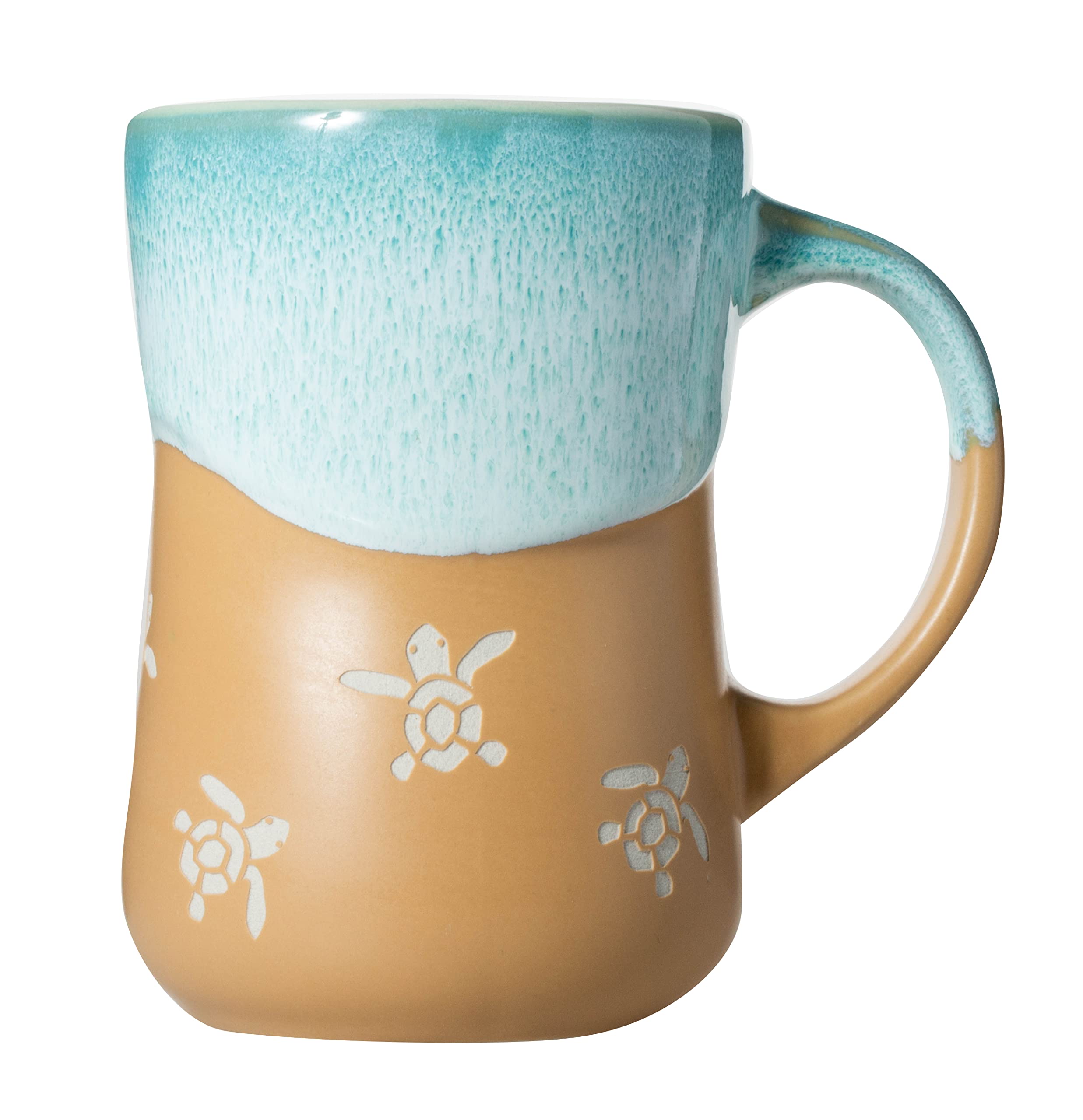 Cape Shore 16oz Stoneware WaxPressed Icon with Stunning Glazed Wave Mug, Multiple Styles Available (Turtle)
