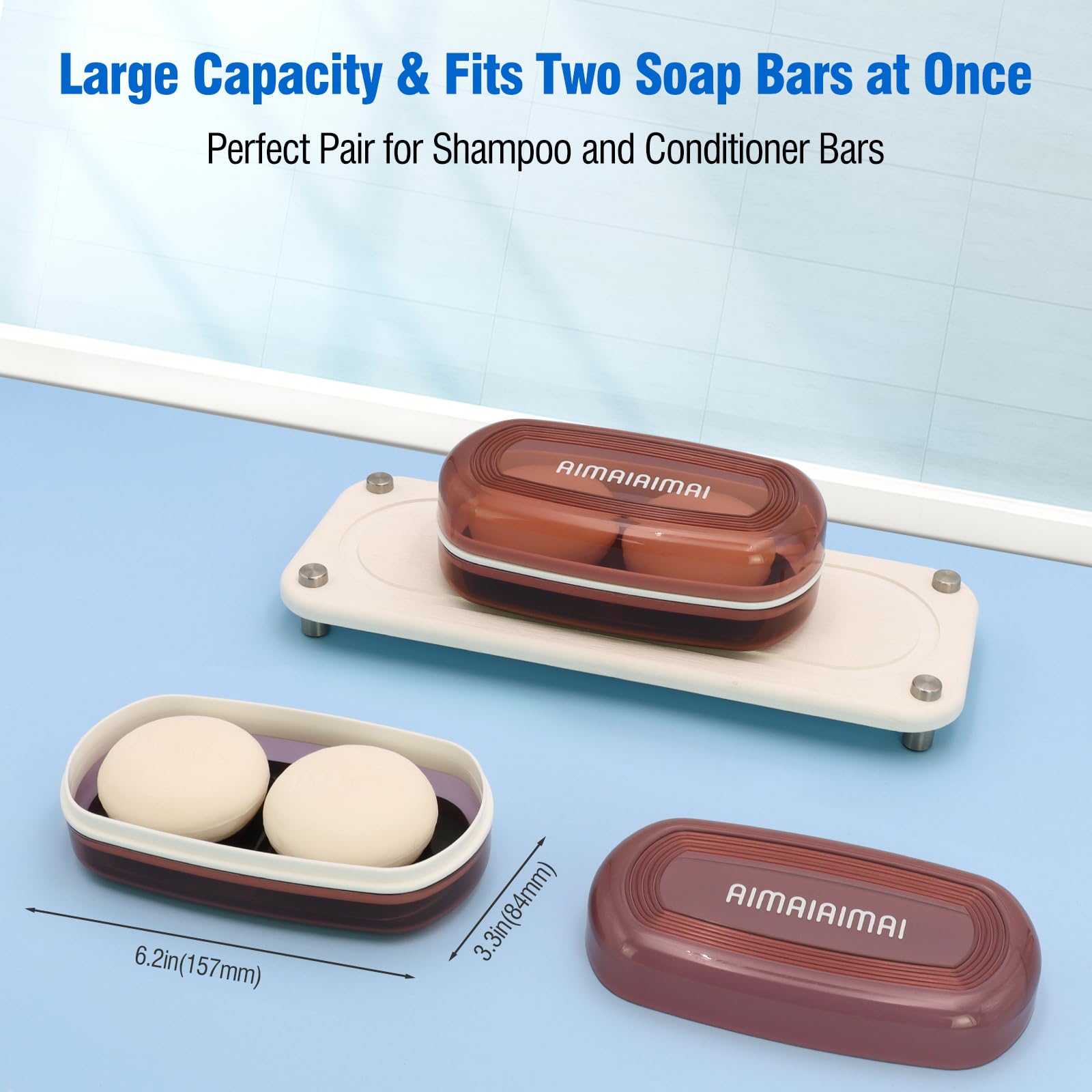 Aimaiaimai Bar Shampoo Holder, Travel Soap Container, Large Soap Box, Soap Dish With Draining Layer, Soap Case For Bathroom, Tra