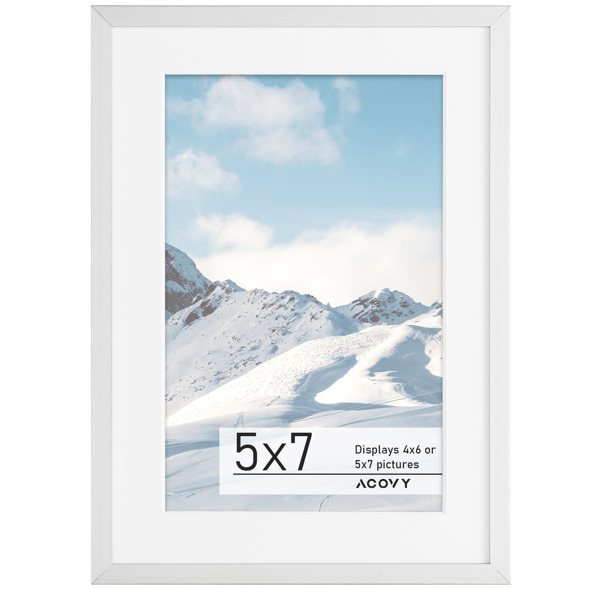 Acovy 8x10 Picture Frame, Inclined Plane Aluminum Photo 8x10 Frame Matted to 5x7, with High Definition Plexiglass, for Wall or T