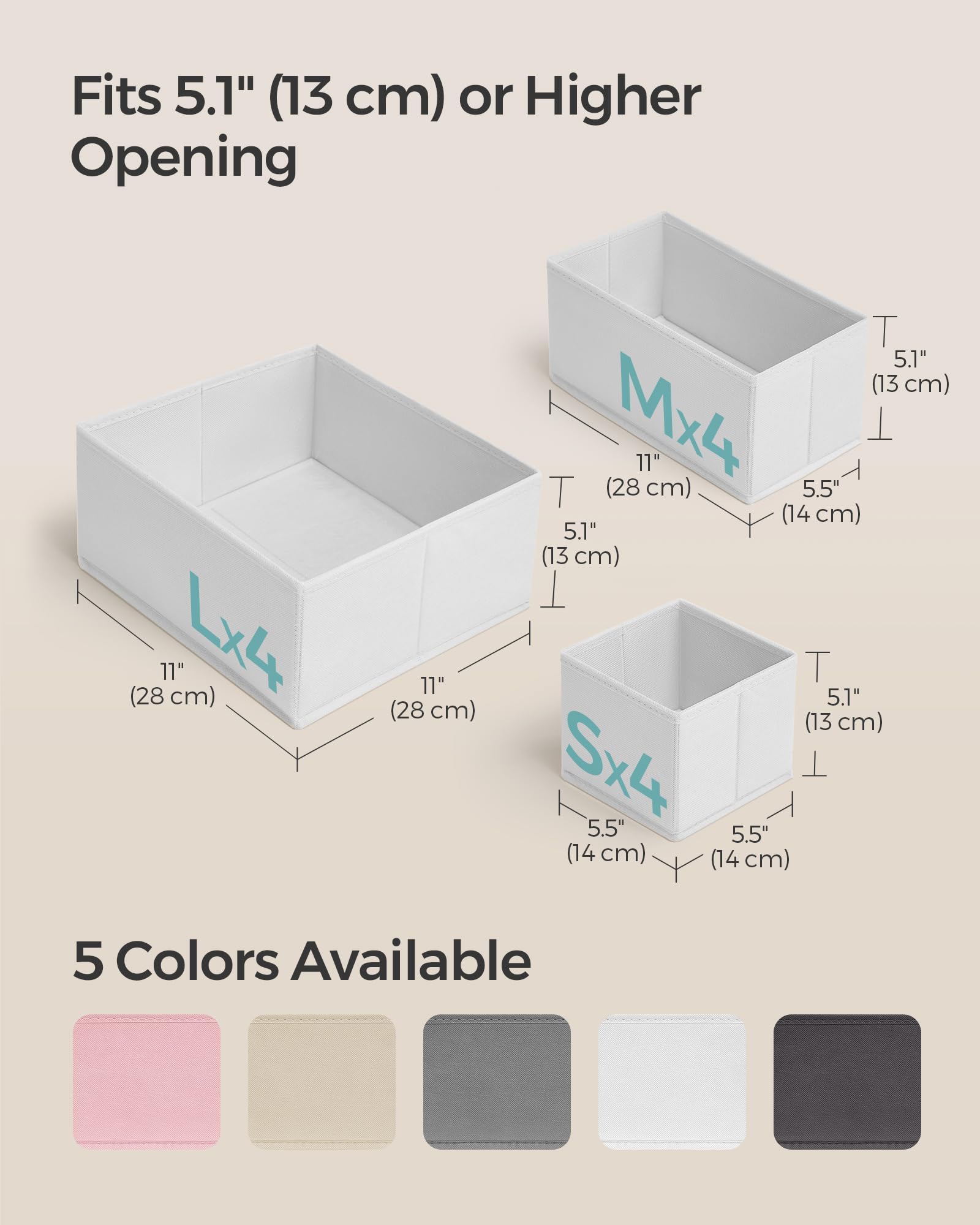 SONGMICS Drawer Organizer,Dresser Drawer Organizers, Set of 12, Foldable Fabric Storage Bins for Socks, Underwear, Bras, Ties, S