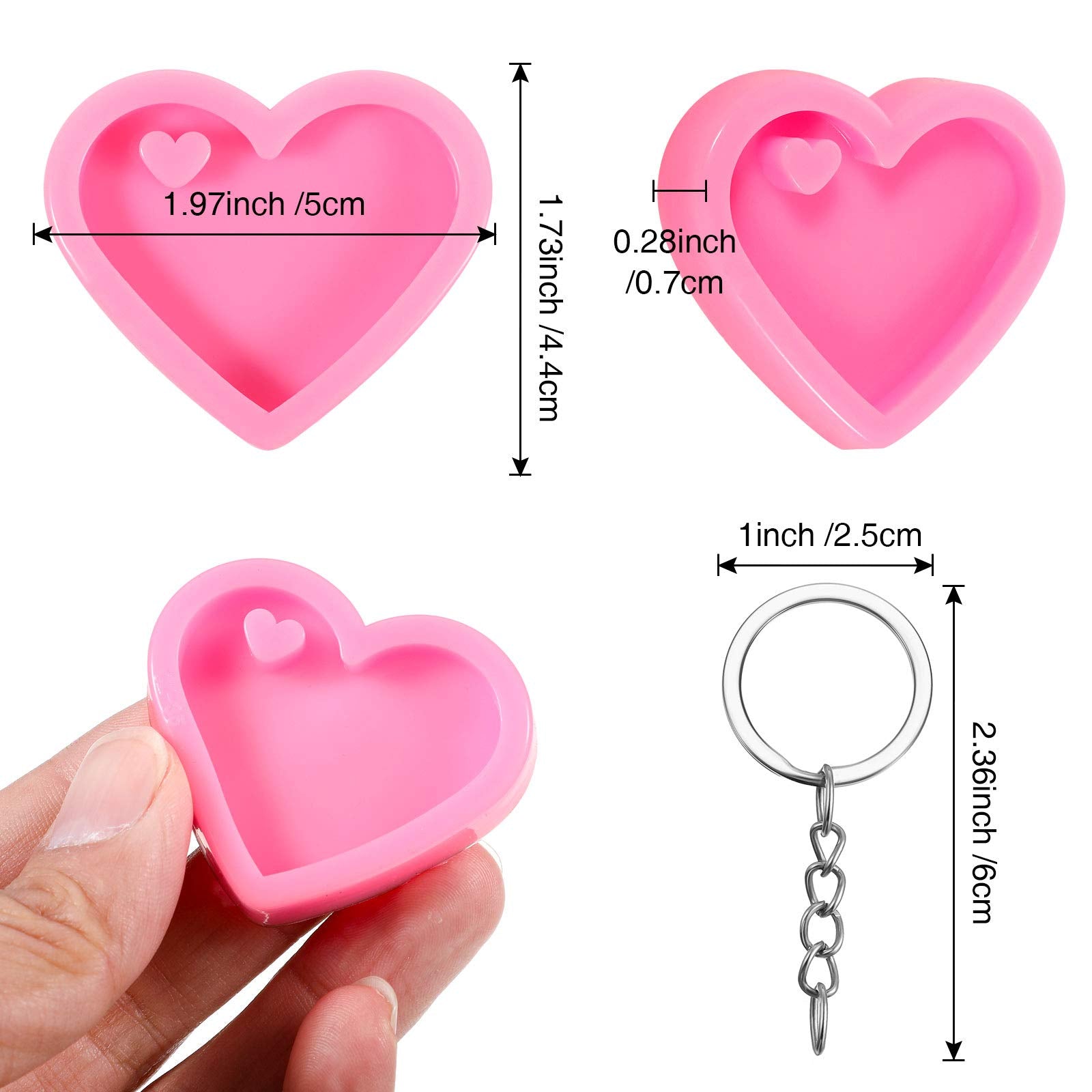 Patelai 10 Set Heart Silicone Mold With Hole Valentine'S Day Heart Mould With 10 Pcs Key Rings For Diy Keychain Craft Heart Shap