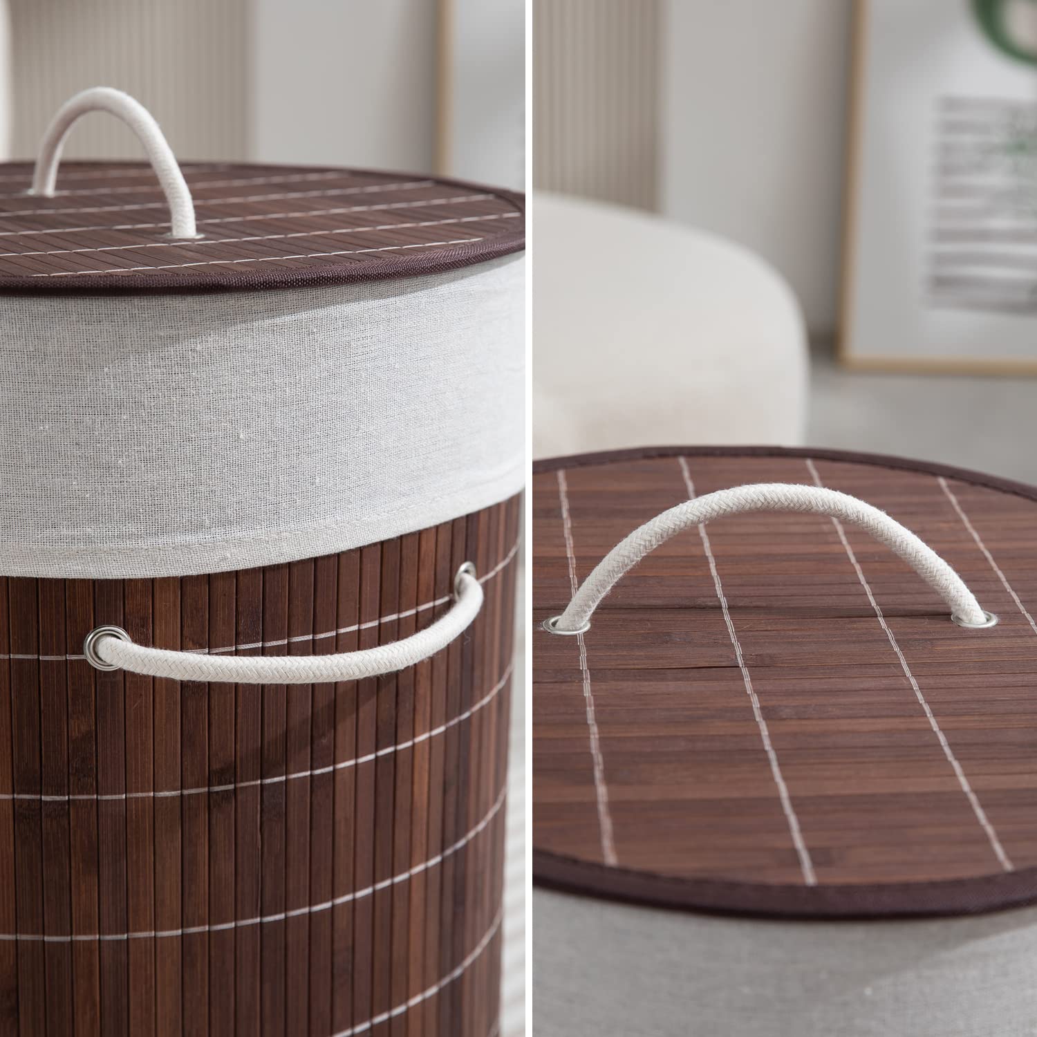 Homestorie Eco-Friendly Foldable Bamboo Laundry Basket Hamper With Lid, Large - 57 Liter (Coffee Brown)