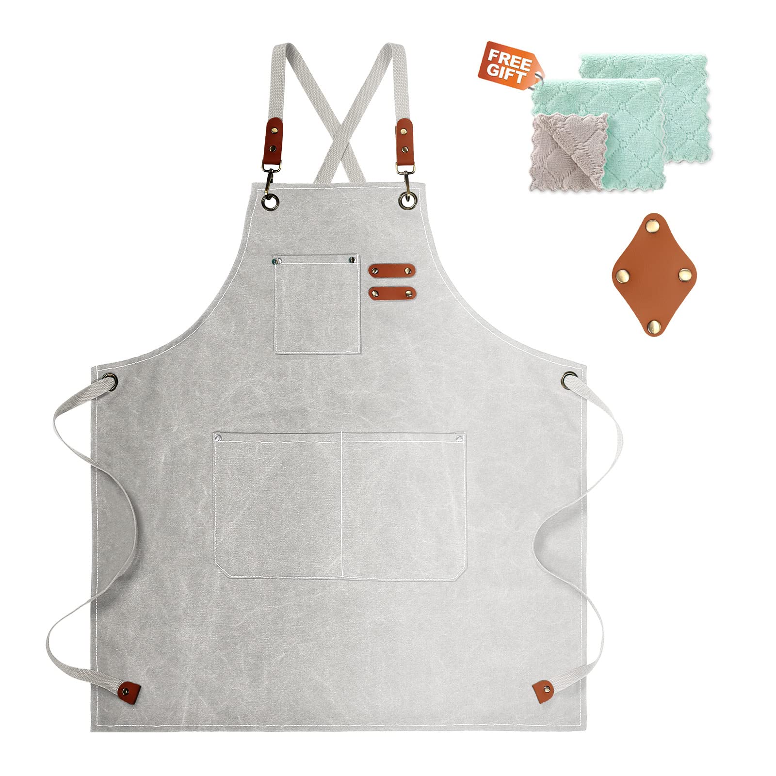 Zomao White Chef Aprons For Men Women With Large Pockets,Cotton Canvas Cross Back Apron,Kitchen Cooking Baking Bib Heavy Duty Ad