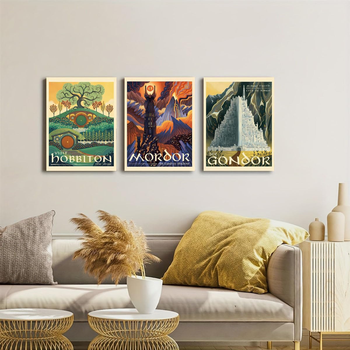 Meksular Middle Earth Landscape Wall Art Prints Canvas PaintingFantasy Posters, Pictures, For Travel Gift, Canvas Art with Frame