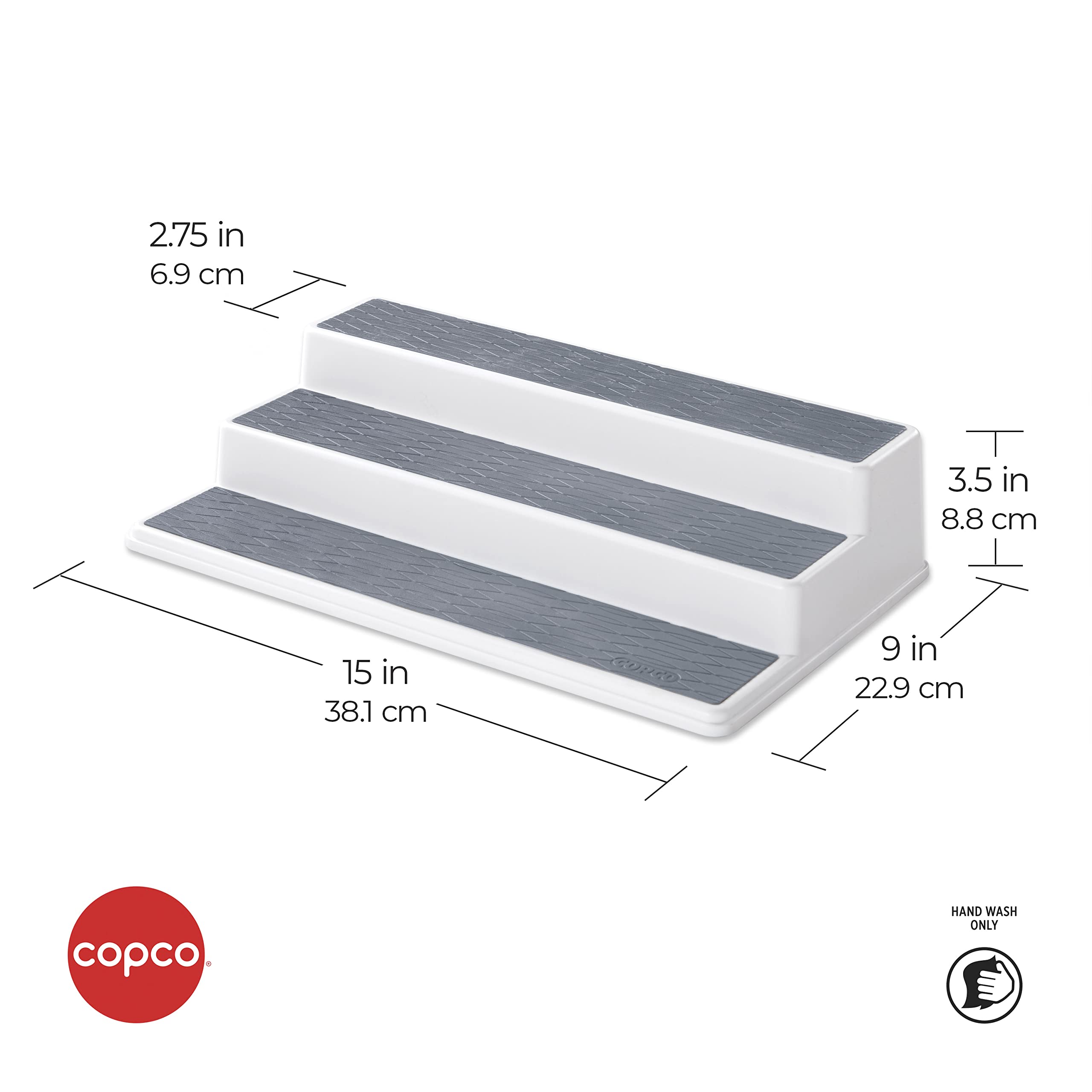 Copco Non-Skid 3-Tier Spice Pantry Organizer, 15-Inch, Durable Gray