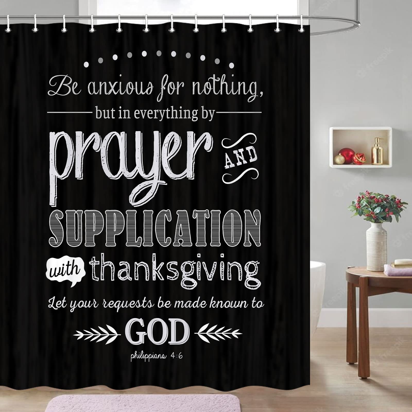 Jawo Inspirational Quote Shower Curtain, Vintage Christian Bible Verse Scripture Quotes Bathroom Shower Curtain Sets, Fabric Sho
