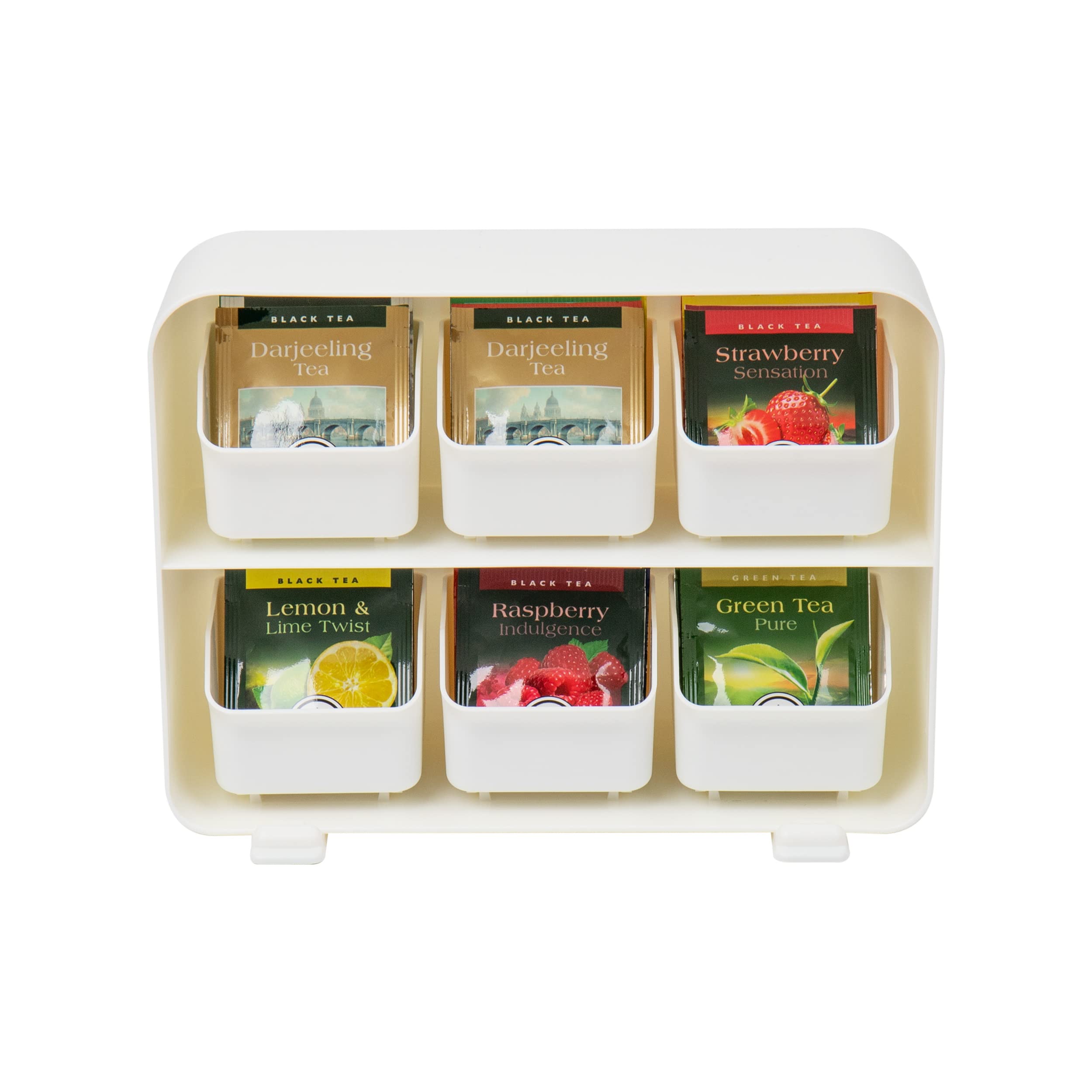 Mind Reader Tea Bag Organizer  Tea Station Organizer  Countertop Storage  Kitchen  Plastic  10.25''L x 3.25''W x 7.75''H  White