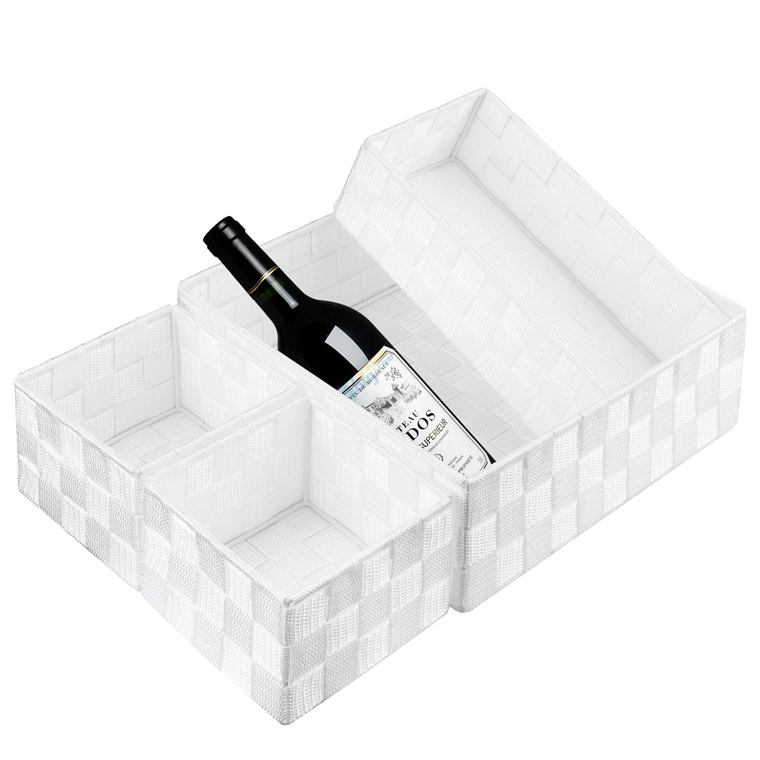 Posprica Woven Storage Box Cube Basket Bin Container Tote Organizer Divider for Drawer,Closet,Shelf, Dresser (White)