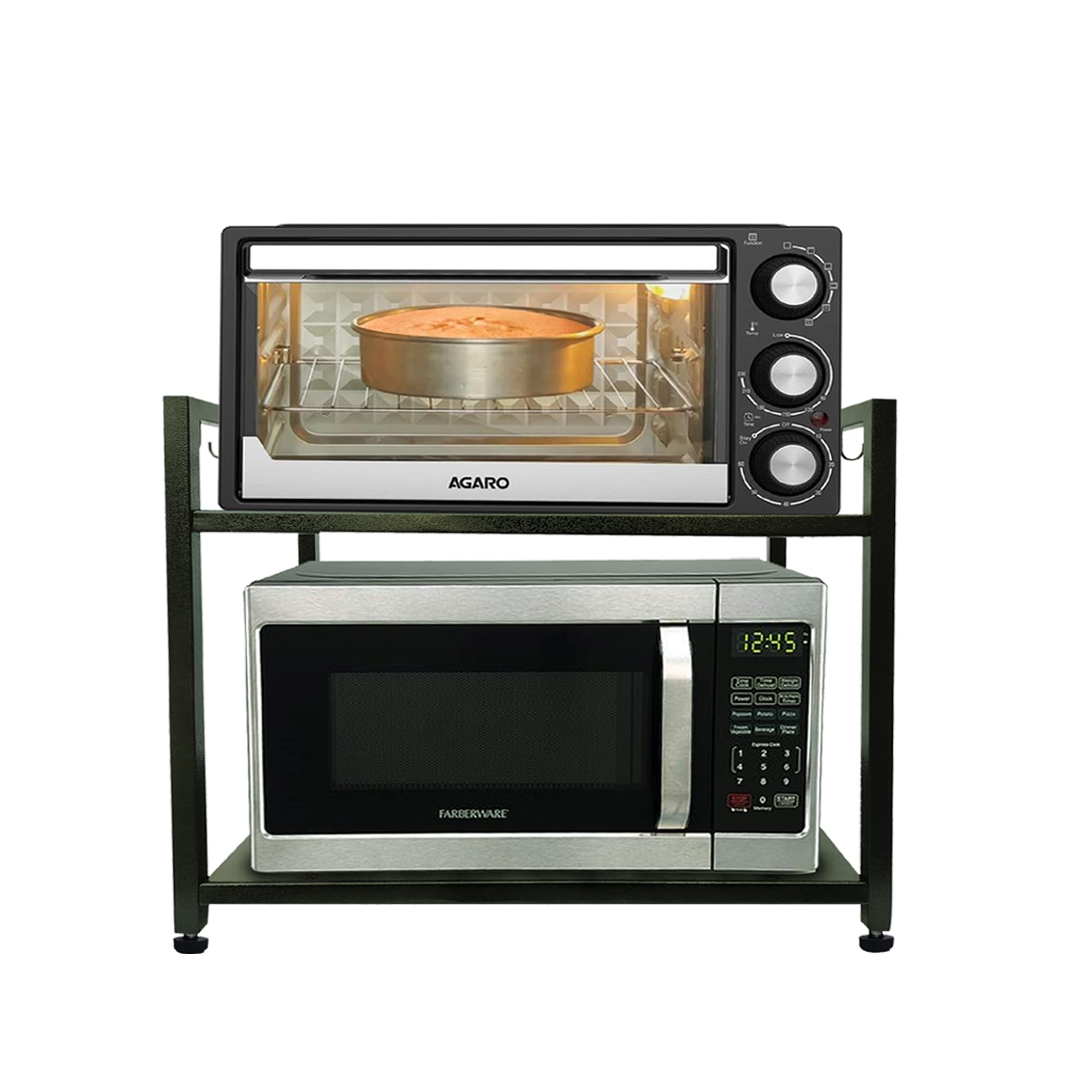 House Decore Metal Microwave Otg Oven Stand For Kitchen, Microwave Stand, Countertop Stand Shelf Rack 2 Tier With 8 Hooks Size 5