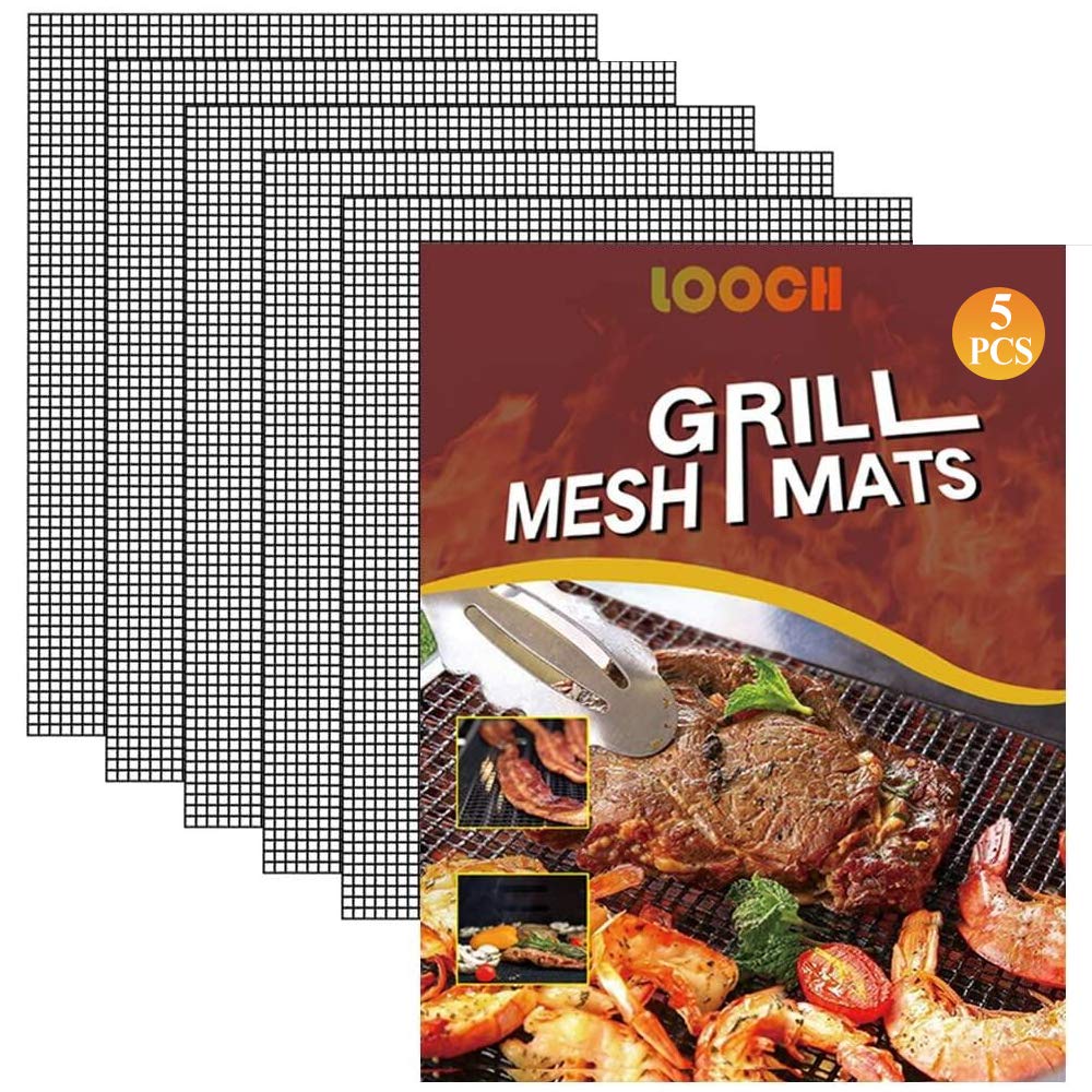Looch Bbq Mesh Grill Mat Set Of 5 - Heavy Duty Nonstick Mesh Grilling Mats & Barbecue Accessories - Reusable And Easy To Clean -