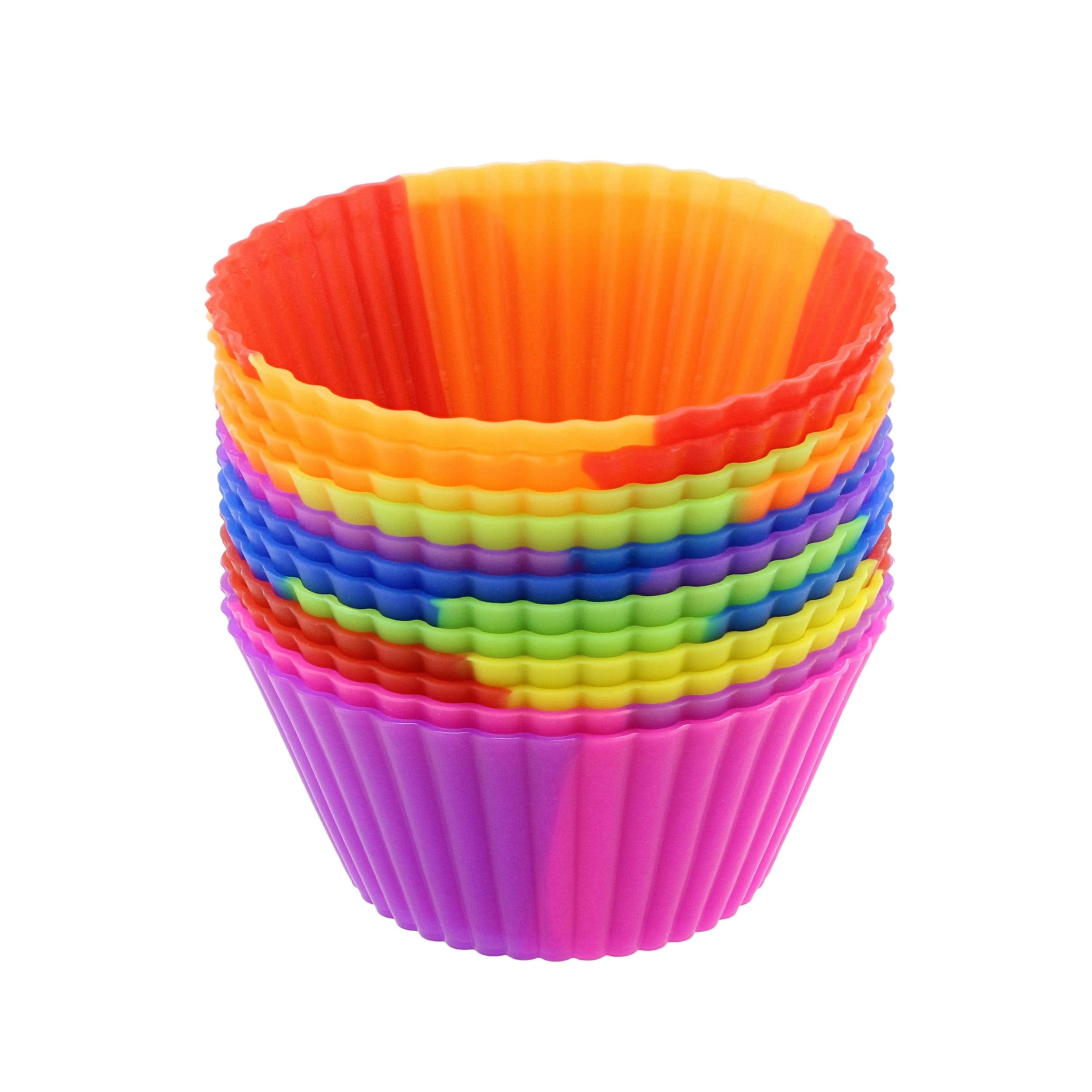 7Penn Silicone Cupcake Baking Cups Reusable Muffin Liners Molds For Standard Size Tin - Tie Dye Rainbow Colors Set Of 12