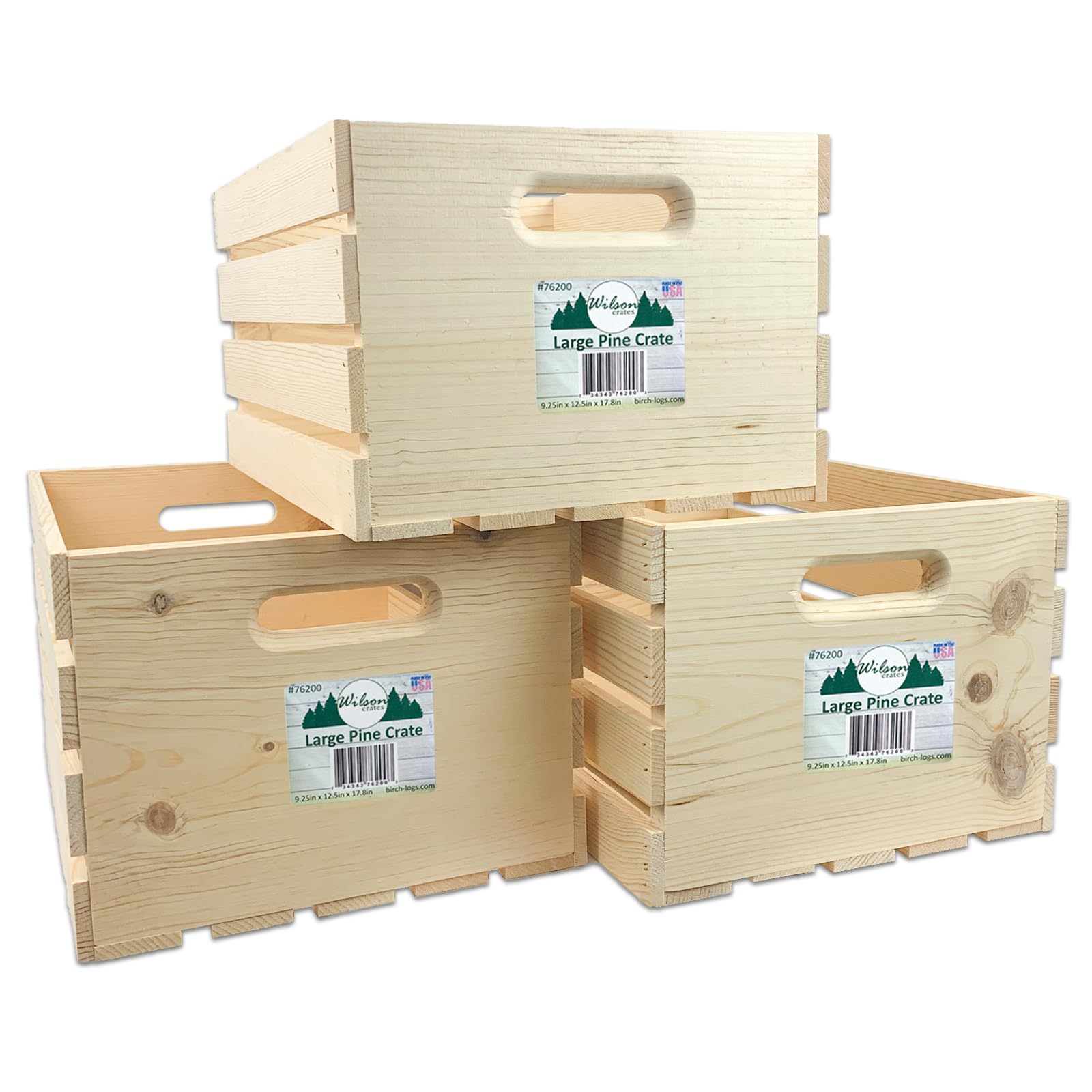 Wilson Large Wooden Pine Crate for Storage and Decoration at Home, Office, Kitchen, Bedroom, and Retail (12.5x9.625x17.875) (Set