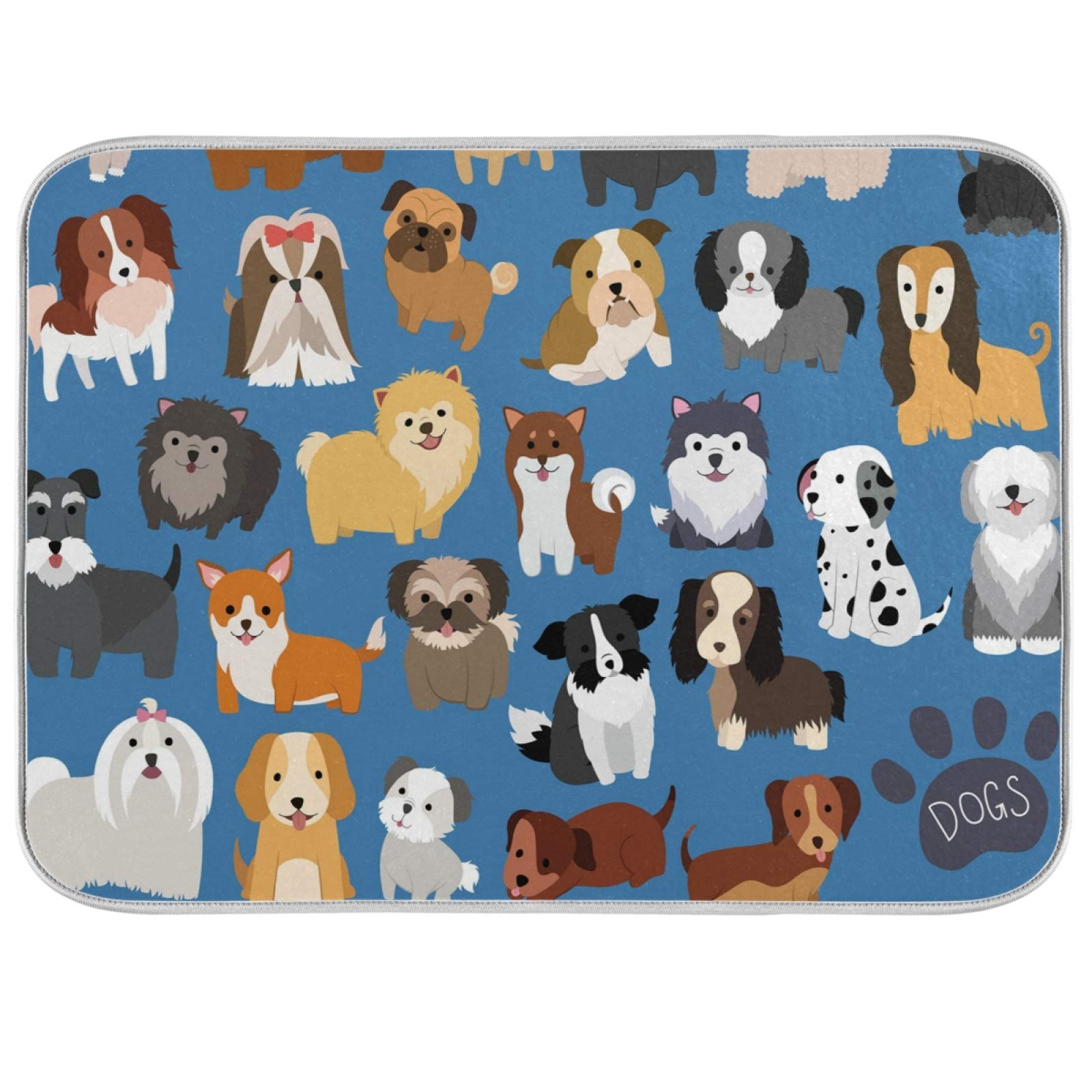 Blue Puppy Dogs Dish Drying Mat For Kitchen Counter 18X24 In Cute Animal Microfiber Drying Mats Absorbent Reversible Dish Pad La
