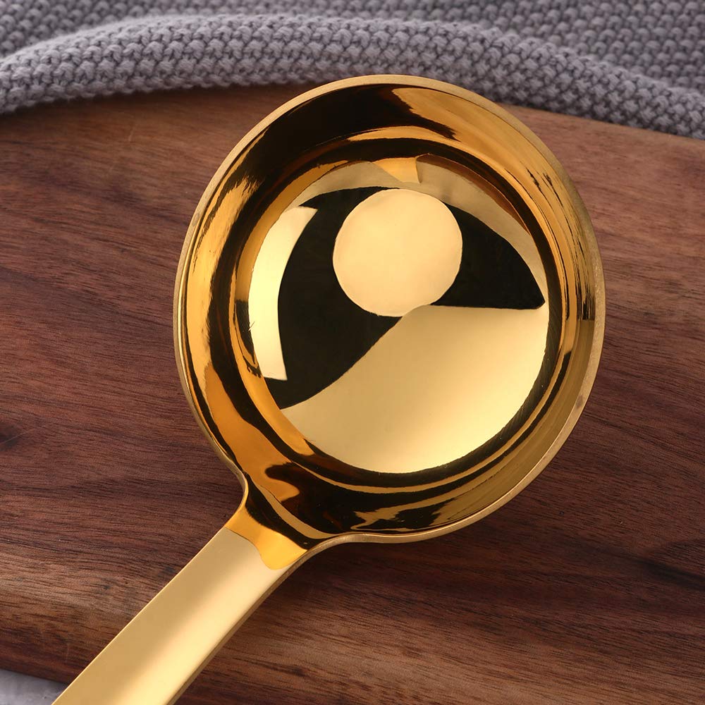 Gold Soup Ladle, Buygo Large Serving Soup Spoon Stainless Steel Long Handle Soup Pan Ladle For Cooking, Stirring, Dishwasher Saf