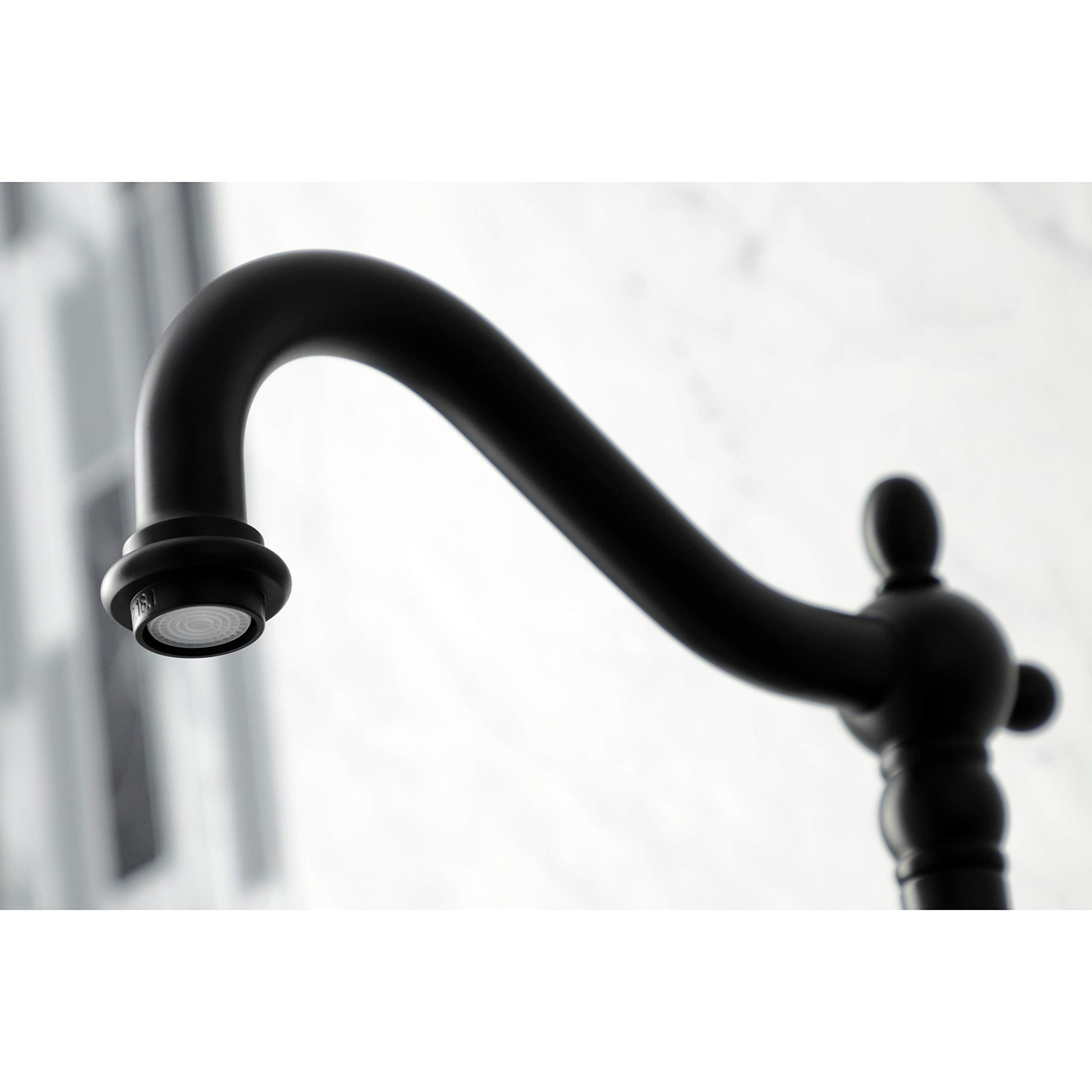 Kingston Brass KS1260PKLBS Duchess Wall Mount Bridge Kitchen Faucet with Brass Sprayer  Matte Black