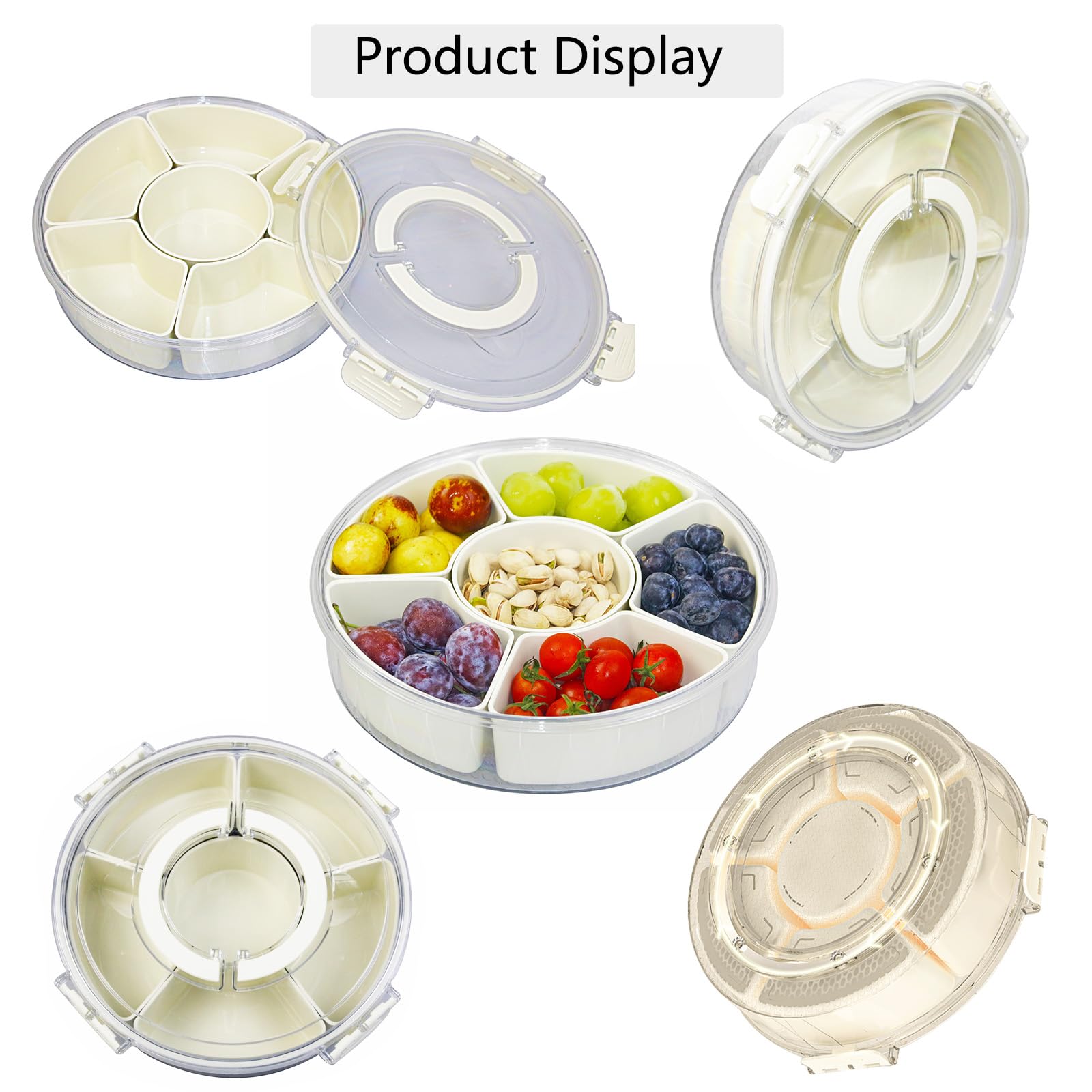 Ceipet Divided Serving Tray With Lid And Handle Fruit Containers For Fridge Snack Box Container Divided Storage Box For Platters