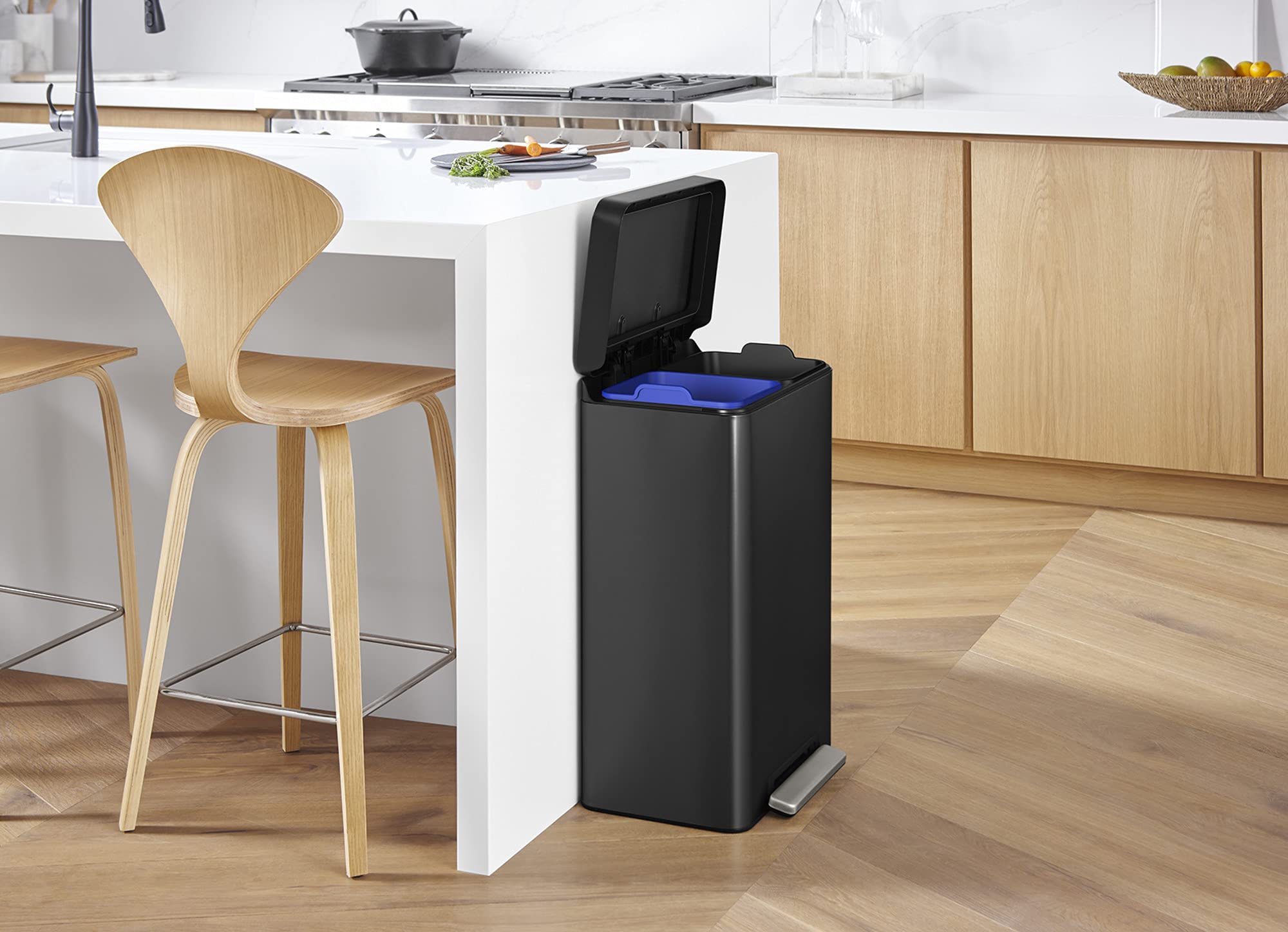 Kohler K-20956-Bst Dual Compartment Step Trash Can, Liner, Black Stainless