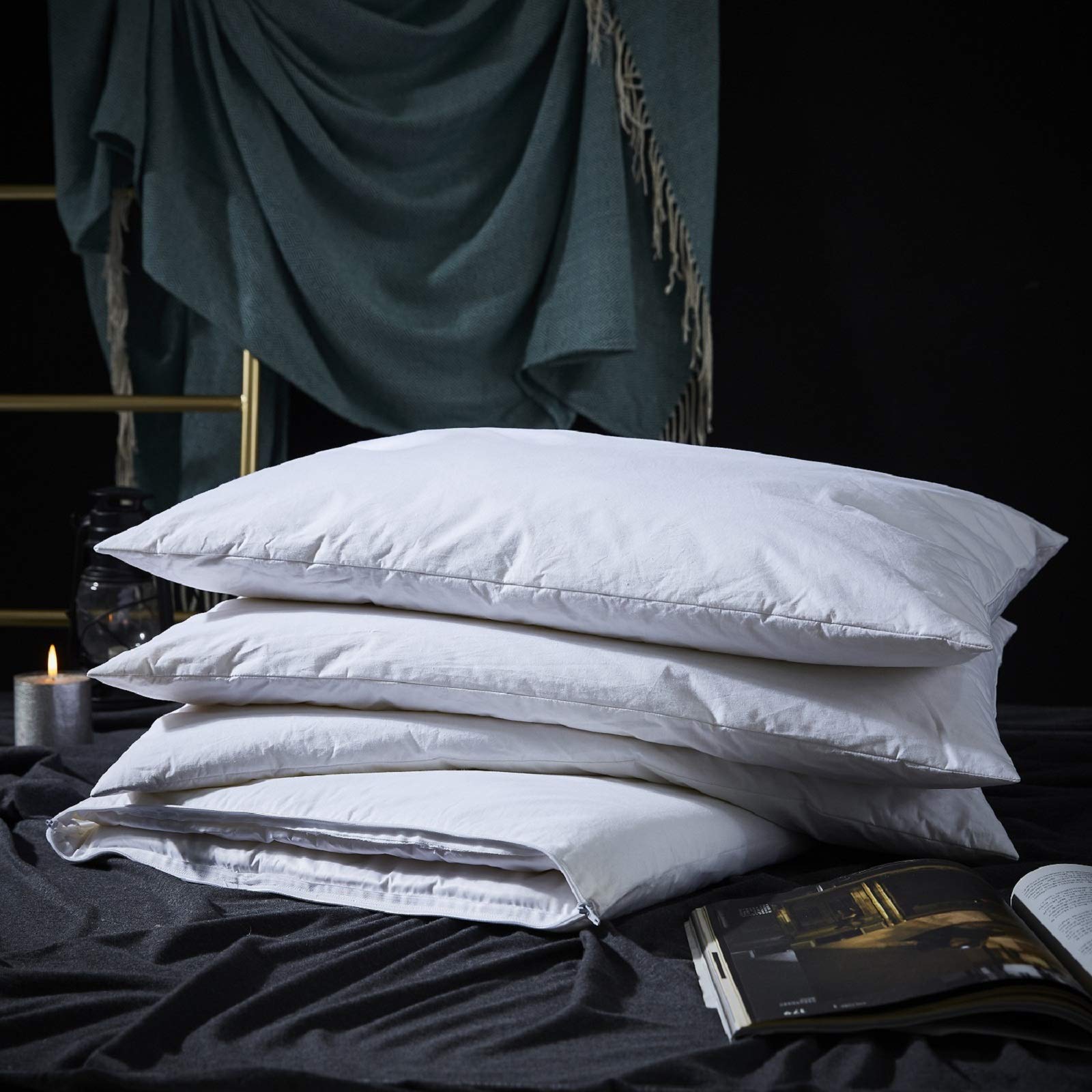 Three Geese Adjustable Layer Goose Feather Pillow,Assemblable Bed Pillow,100% Soft Cotton Cover,Good For Side And Back Stomach S