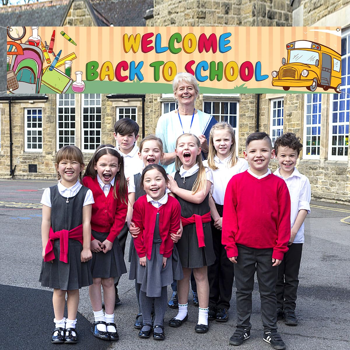 Vohado Welcome Back To School Fence Banner Students Kids First Day Of School Party Decoration School Bus Classroom Home Garden Y