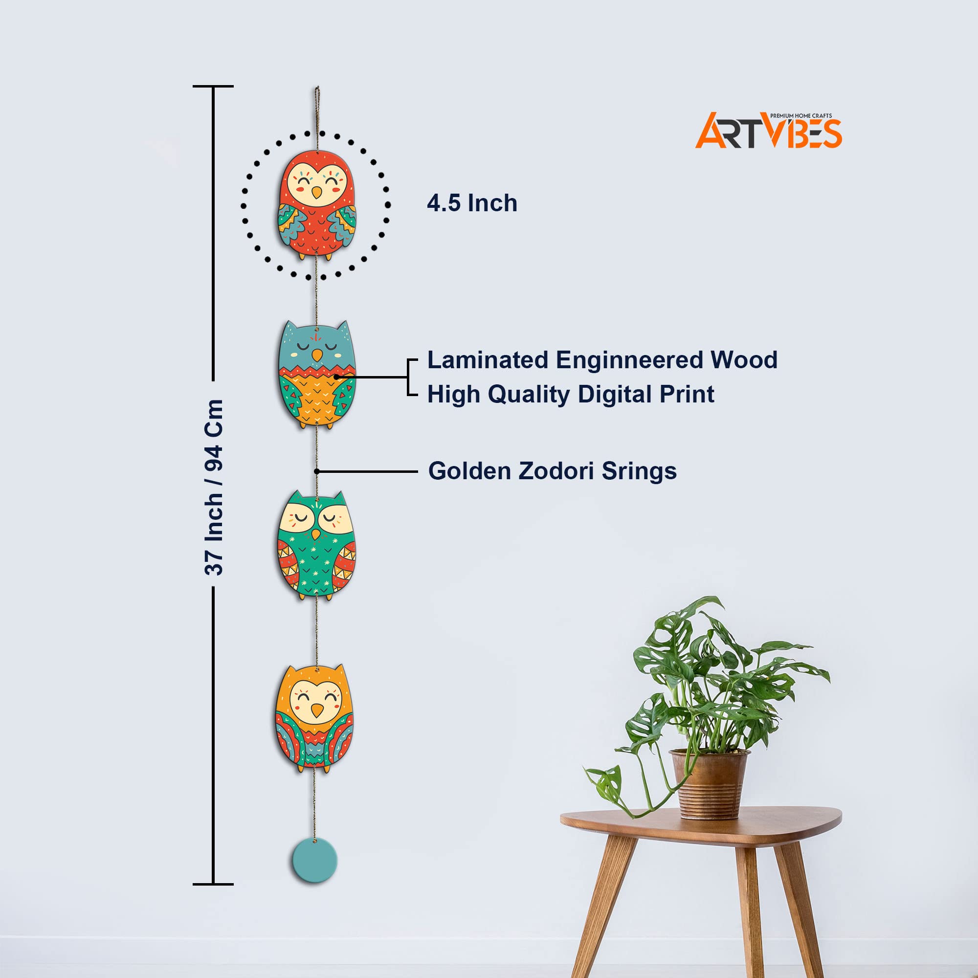 Artvibes Cute Owls Wall and Door Hanging for Home|Gift, Wall Decoration (WH_5201N)-Multicolour