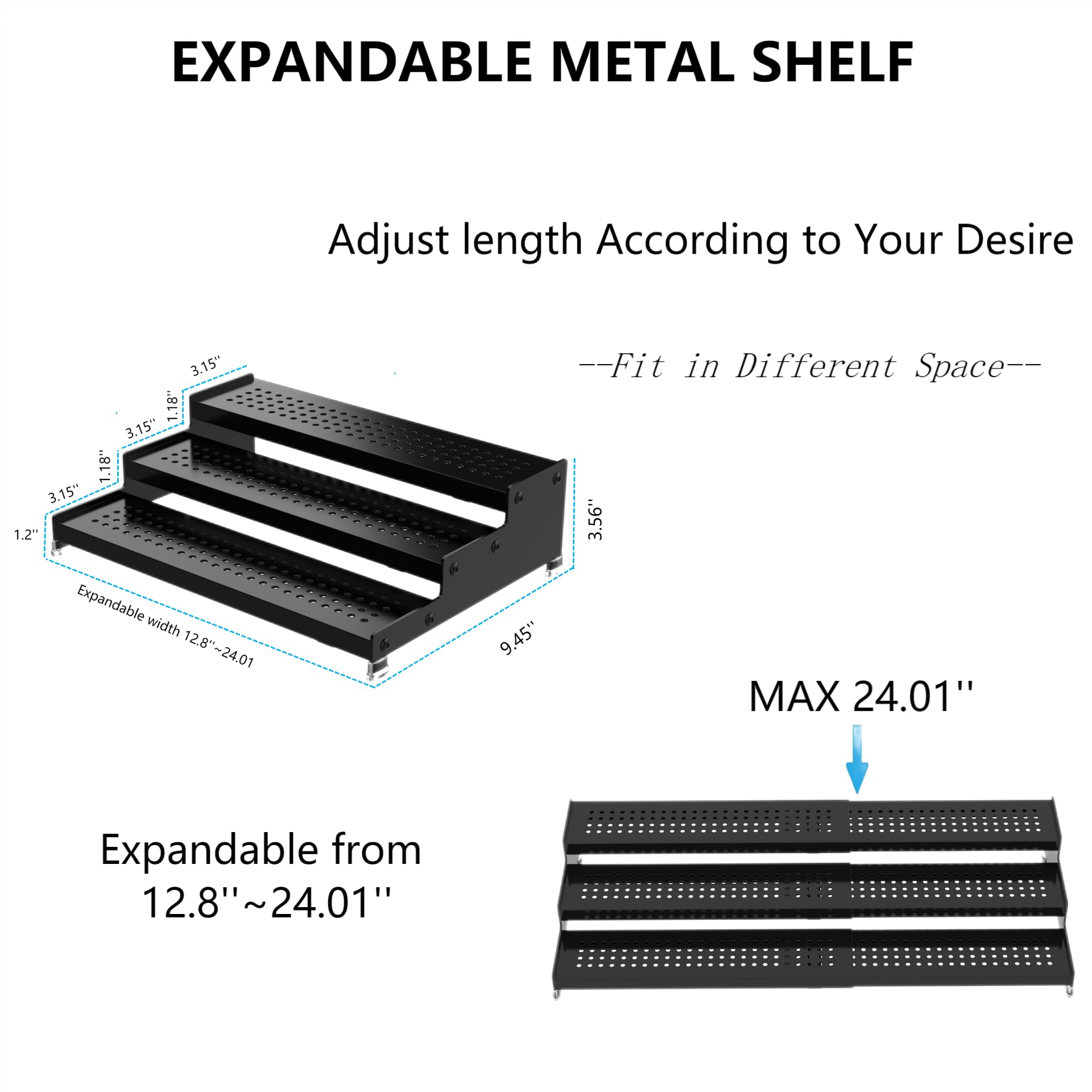 Expandable Spice Rack organizer with 3-Tier step shelf,Modern Design heavy duty,Non Skid and Visibility ,Great for Kitchen Cabin