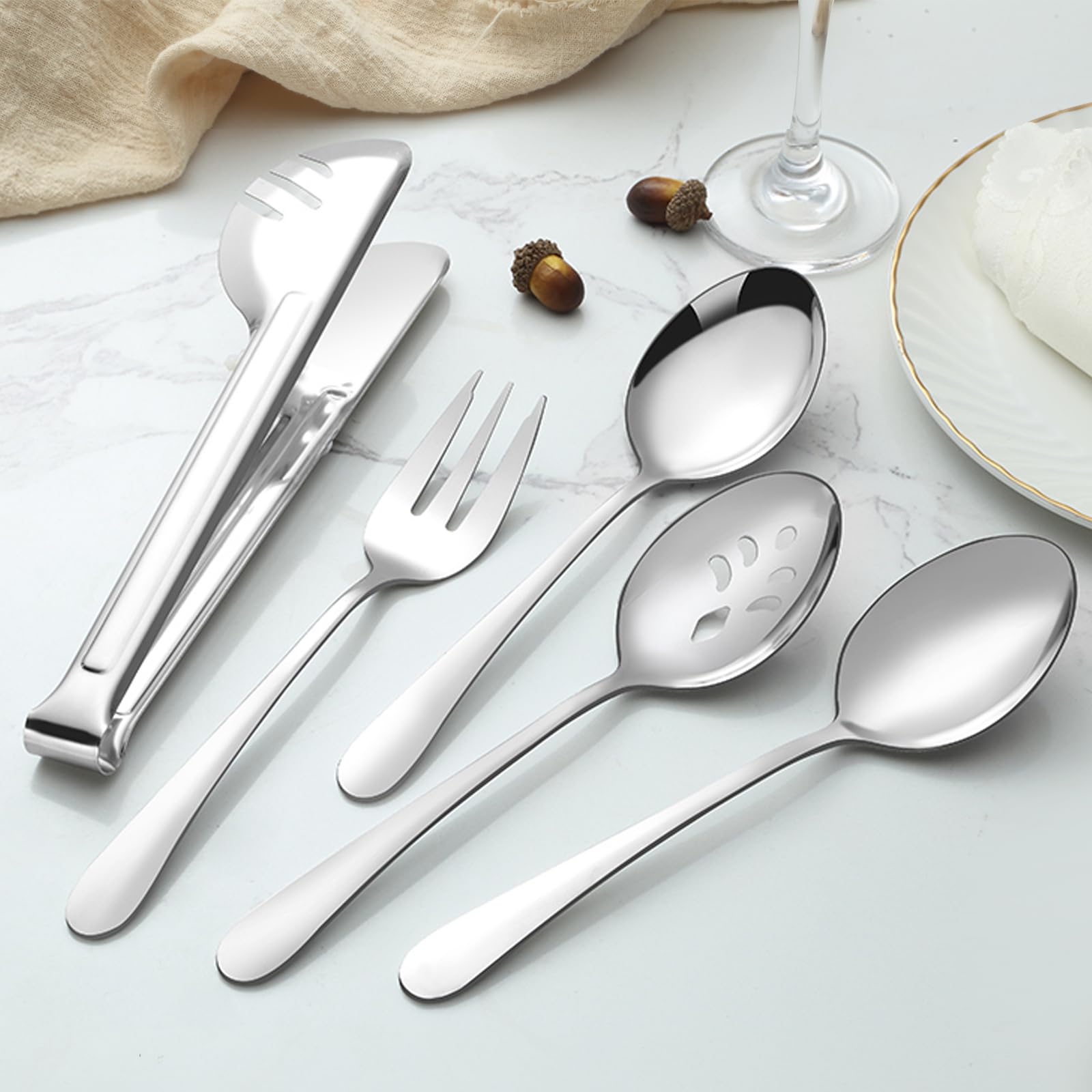 Bewos Serving Utensils, 16-Piece Large Serving Set, 9.1    Serving Spoons, 9.1    Slotted Spoons, 9.1    Serving Forks, 9.5    S